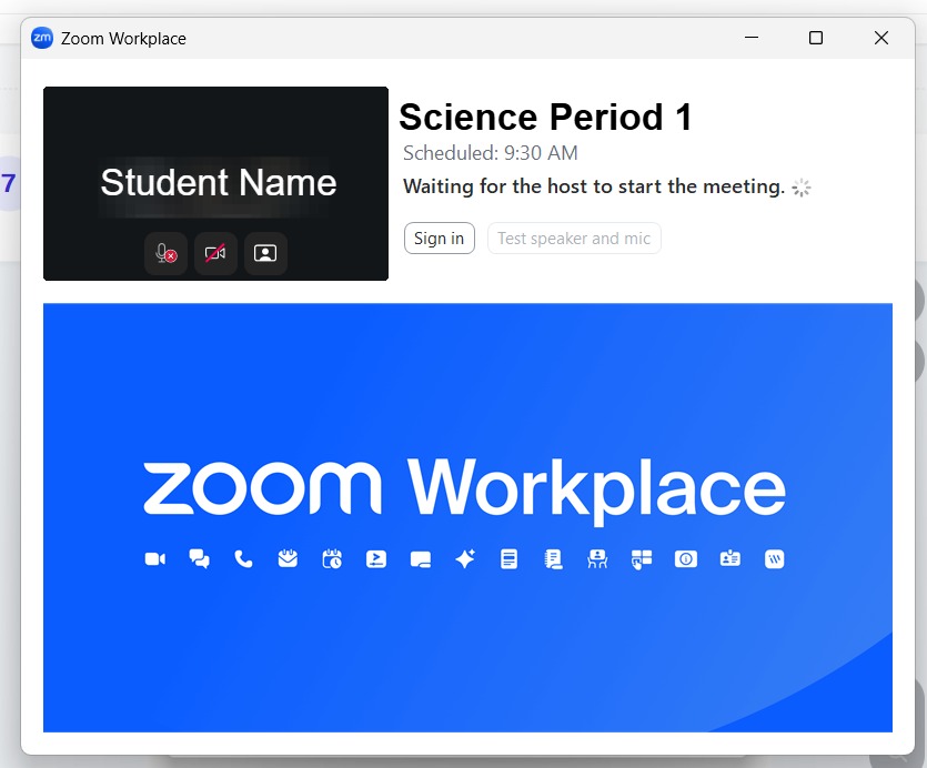 Zoom waiting room screen