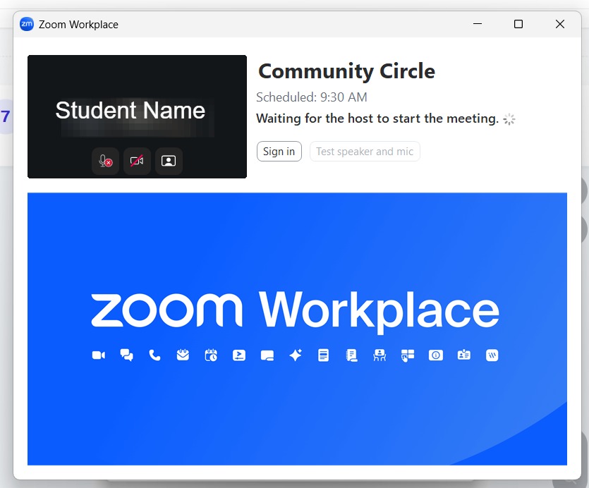 Zoom waiting room screen