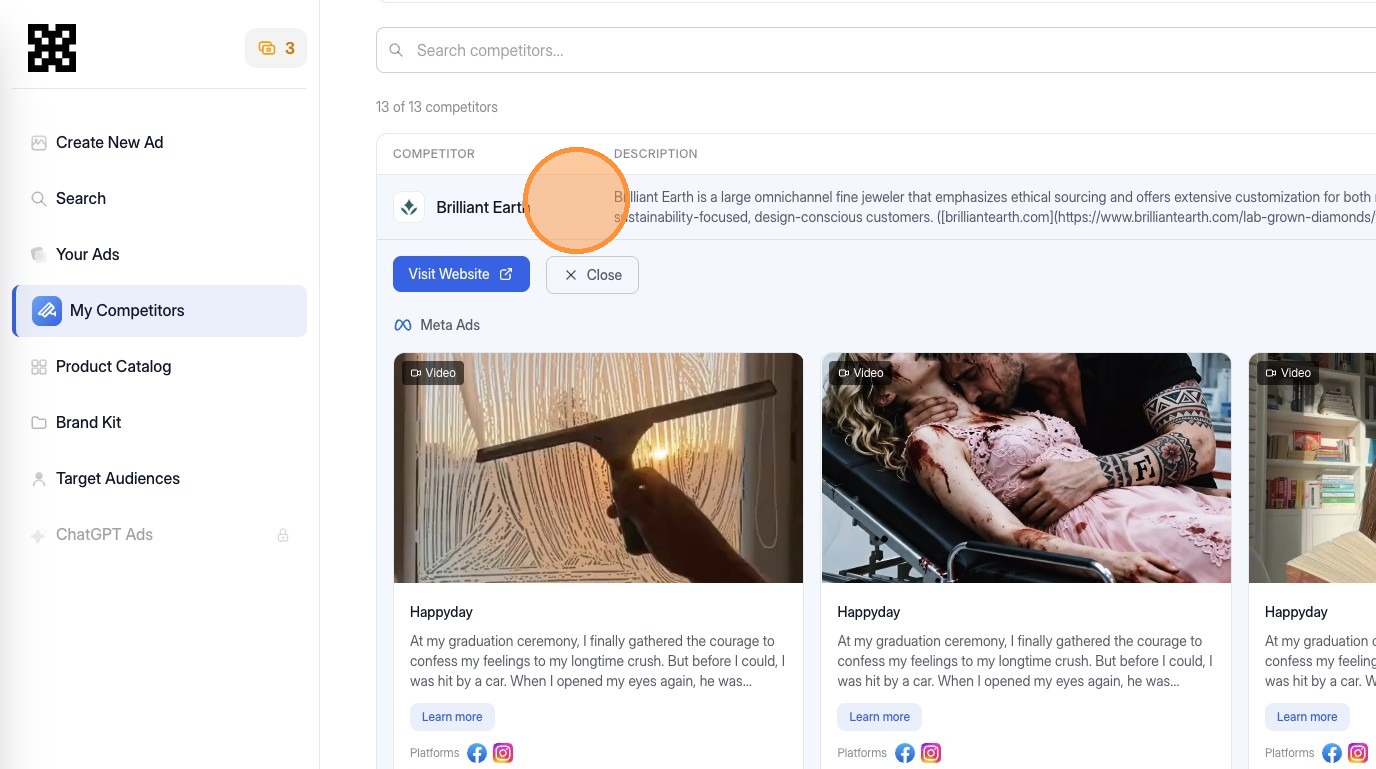 Click into a competitor to see their ads
