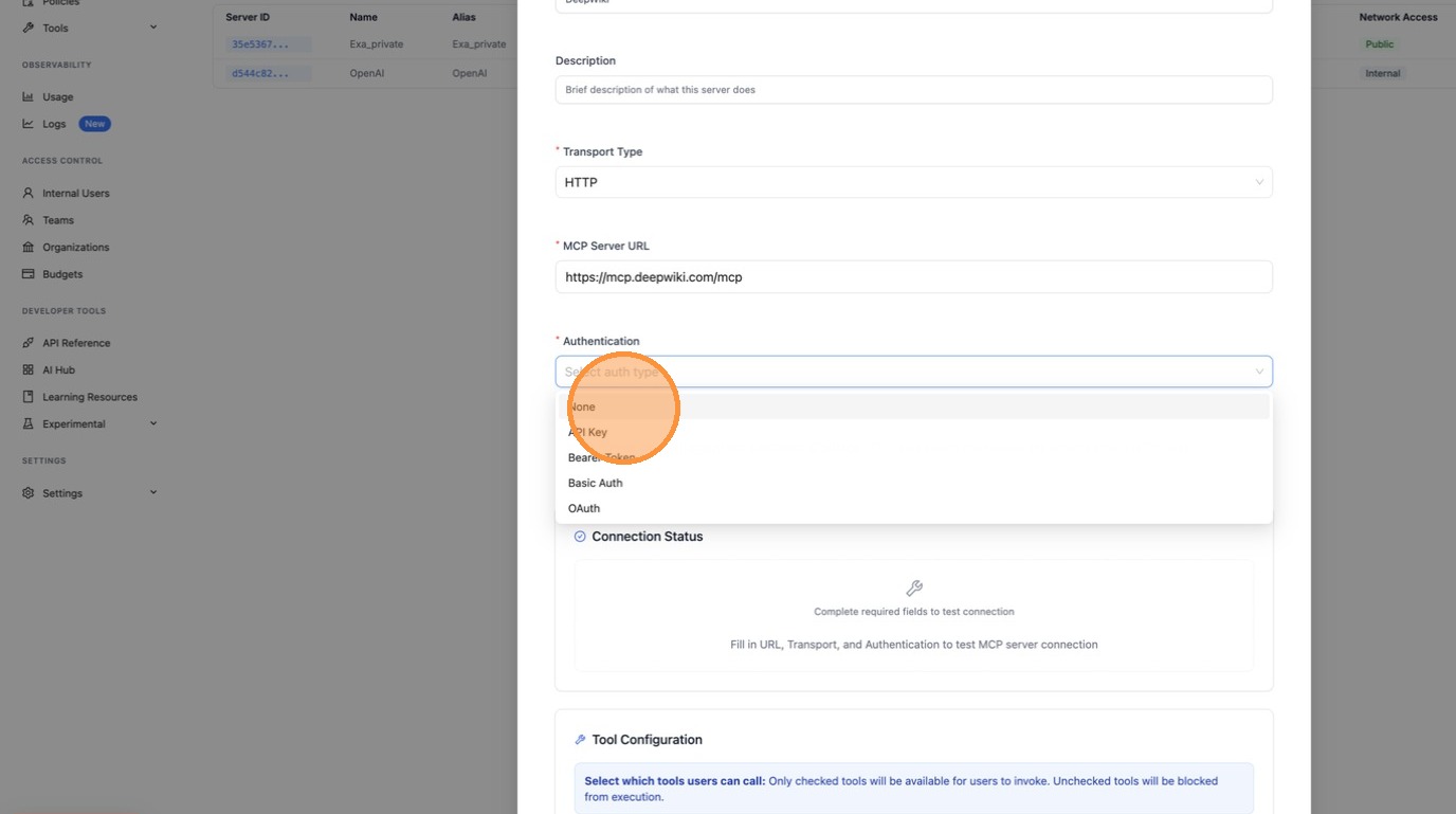 Server URL configured