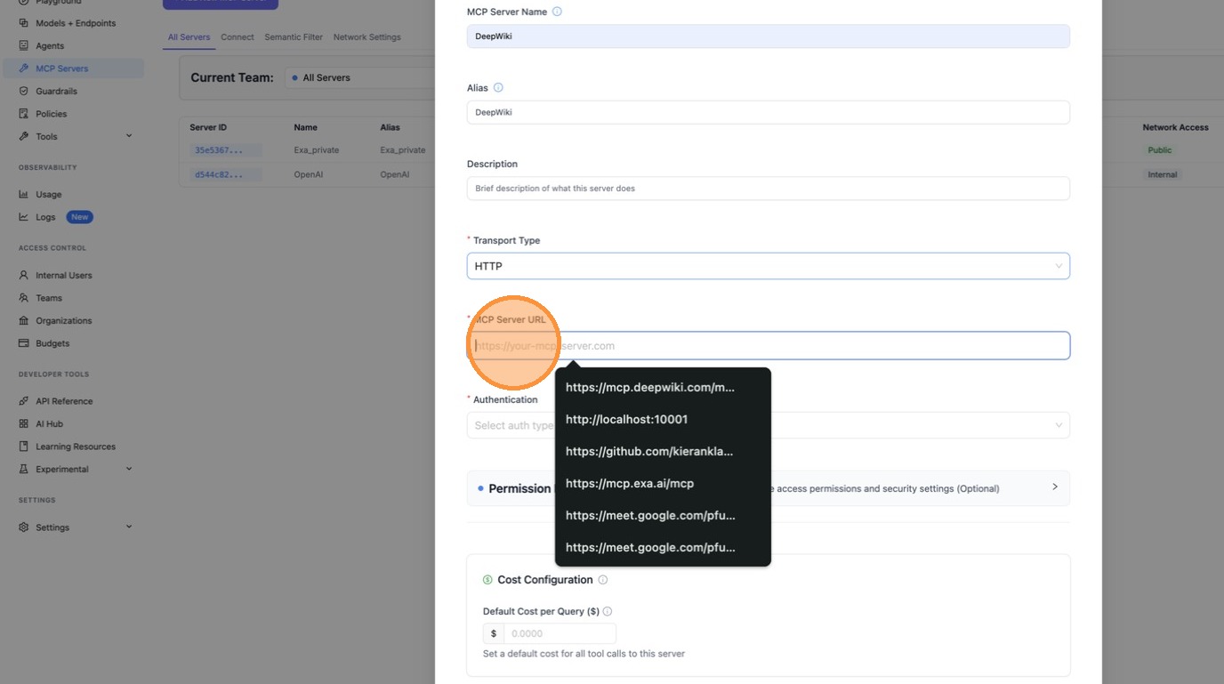 Enter MCP server URL