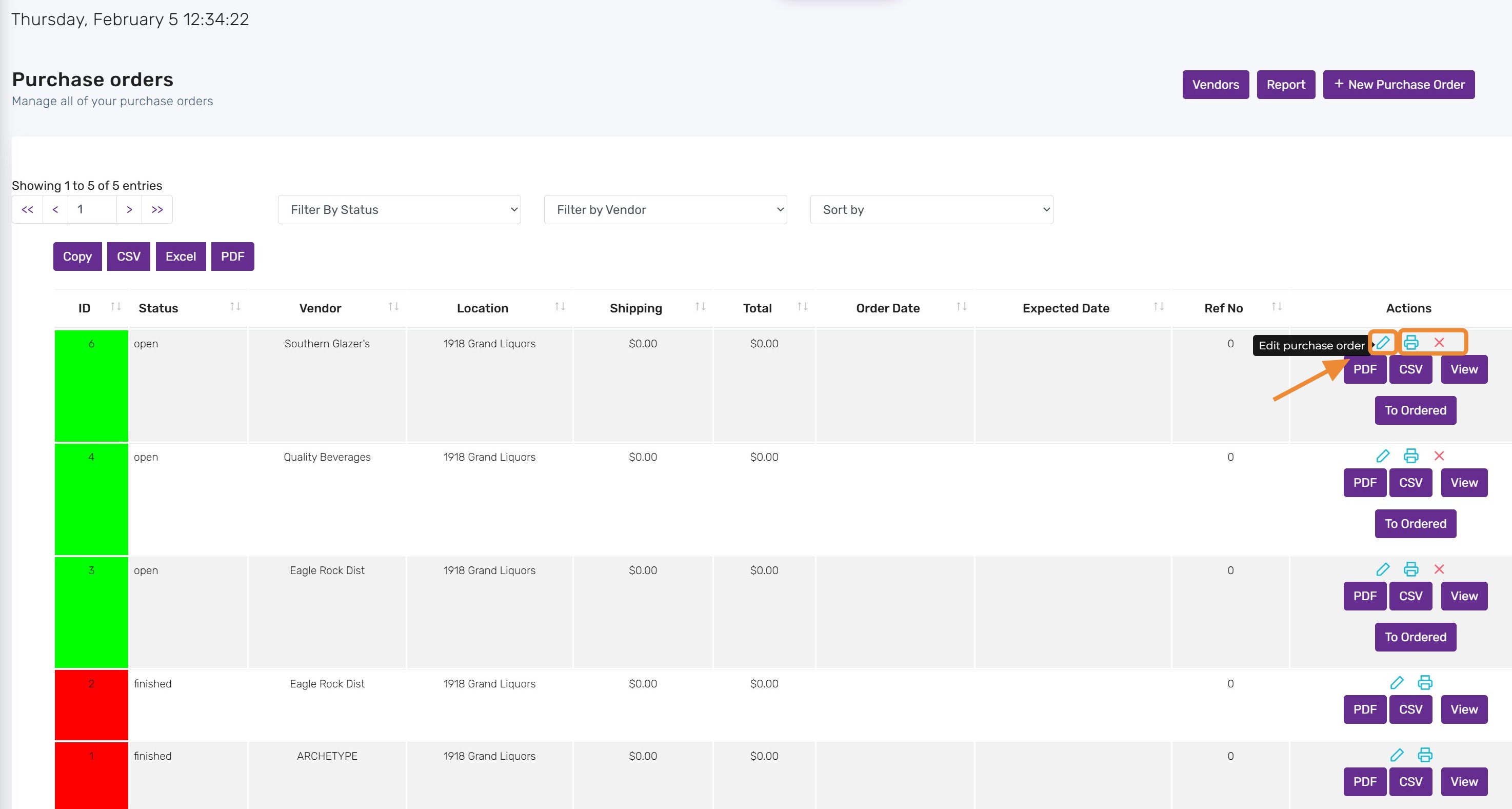 Modifying an Open Purchase Order - Acadia POS