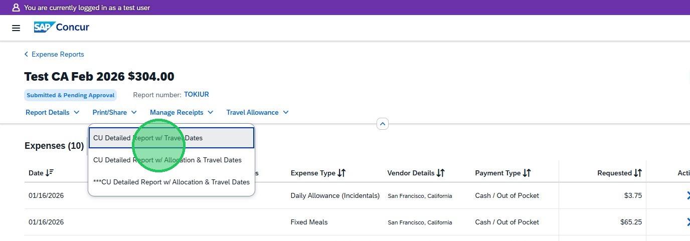 Concur Expense: Printing an Expense Report