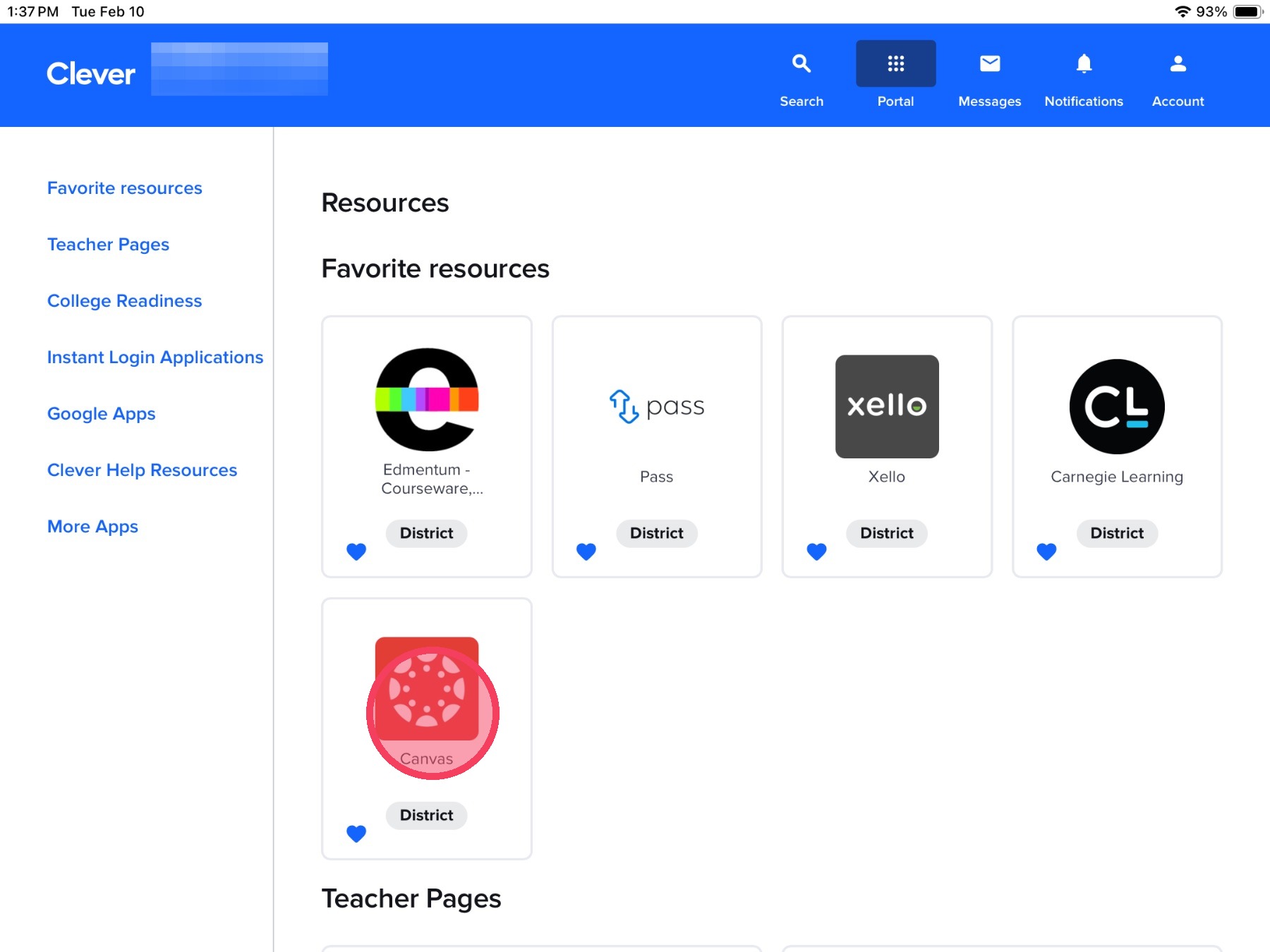 Clever dashboard with Canvas highlighted to show where to tap