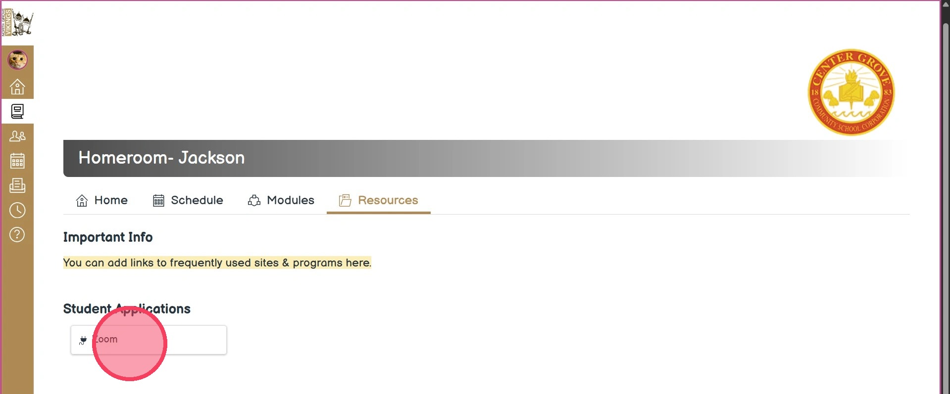 Canvas resources page with Zoom highlighted to show where to tap
