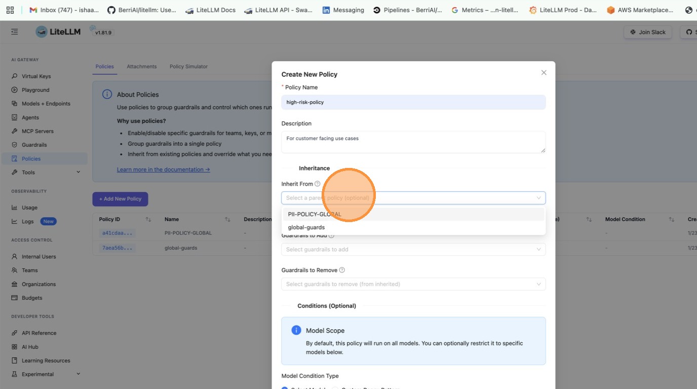 Select a parent policy to inherit from