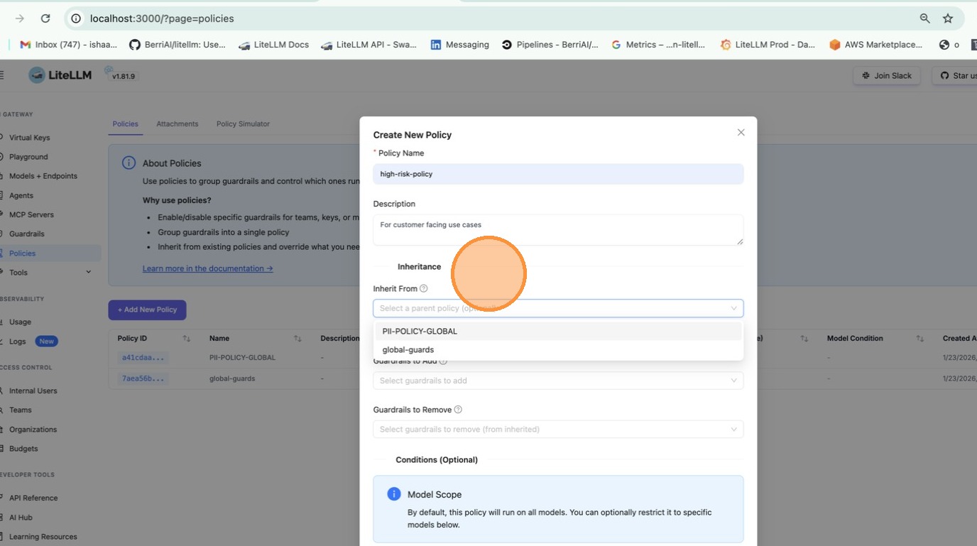 Select guardrails to add to the policy