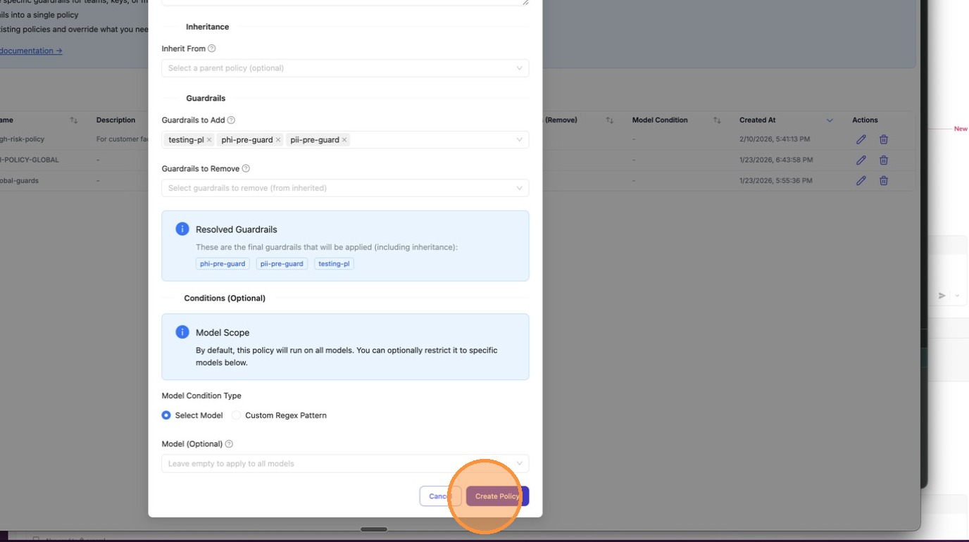 Click Create Policy to save the new policy