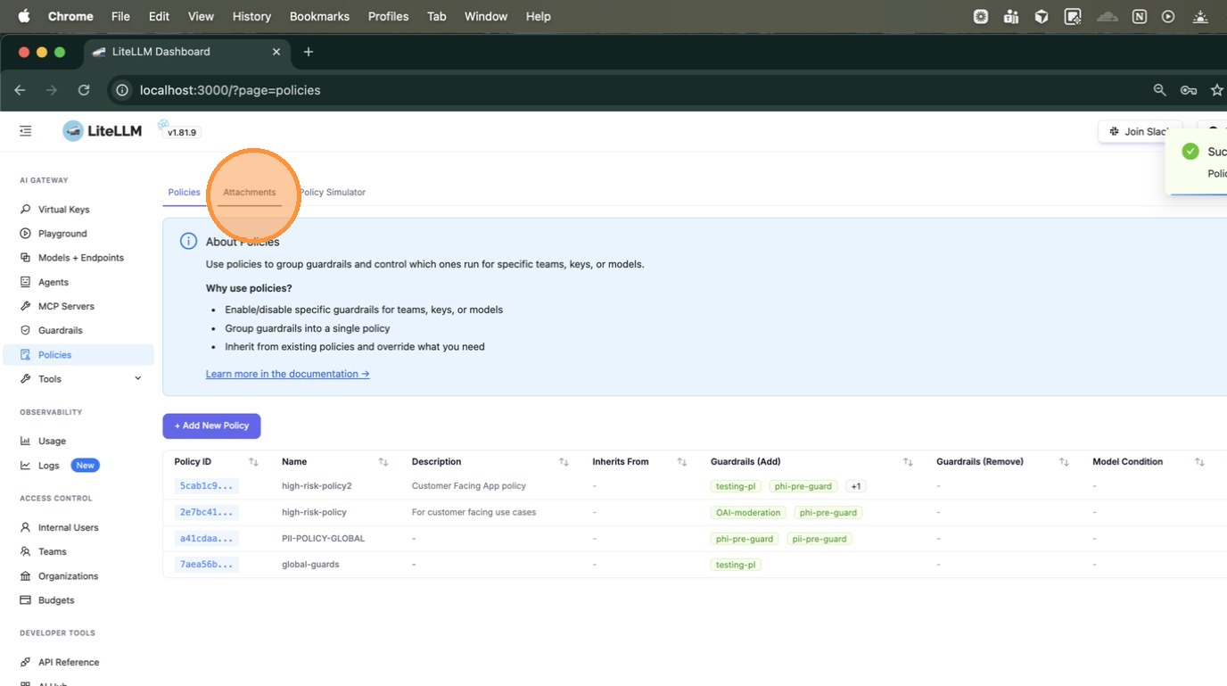 Switch to the Attachments tab — shows the attachment table and scope documentation