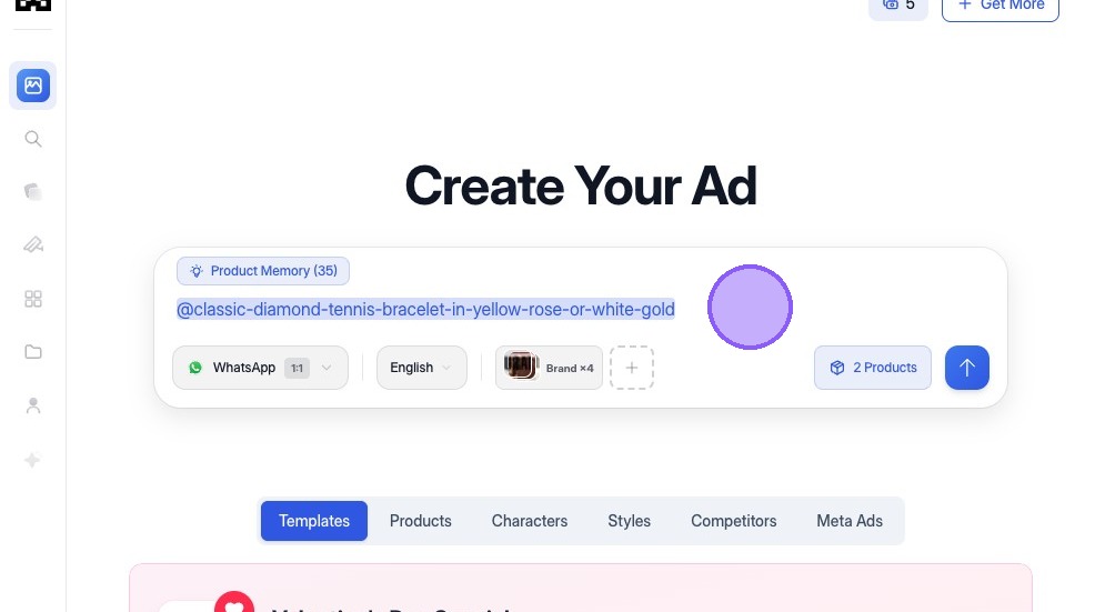 Type ad prompt in Ad Studio