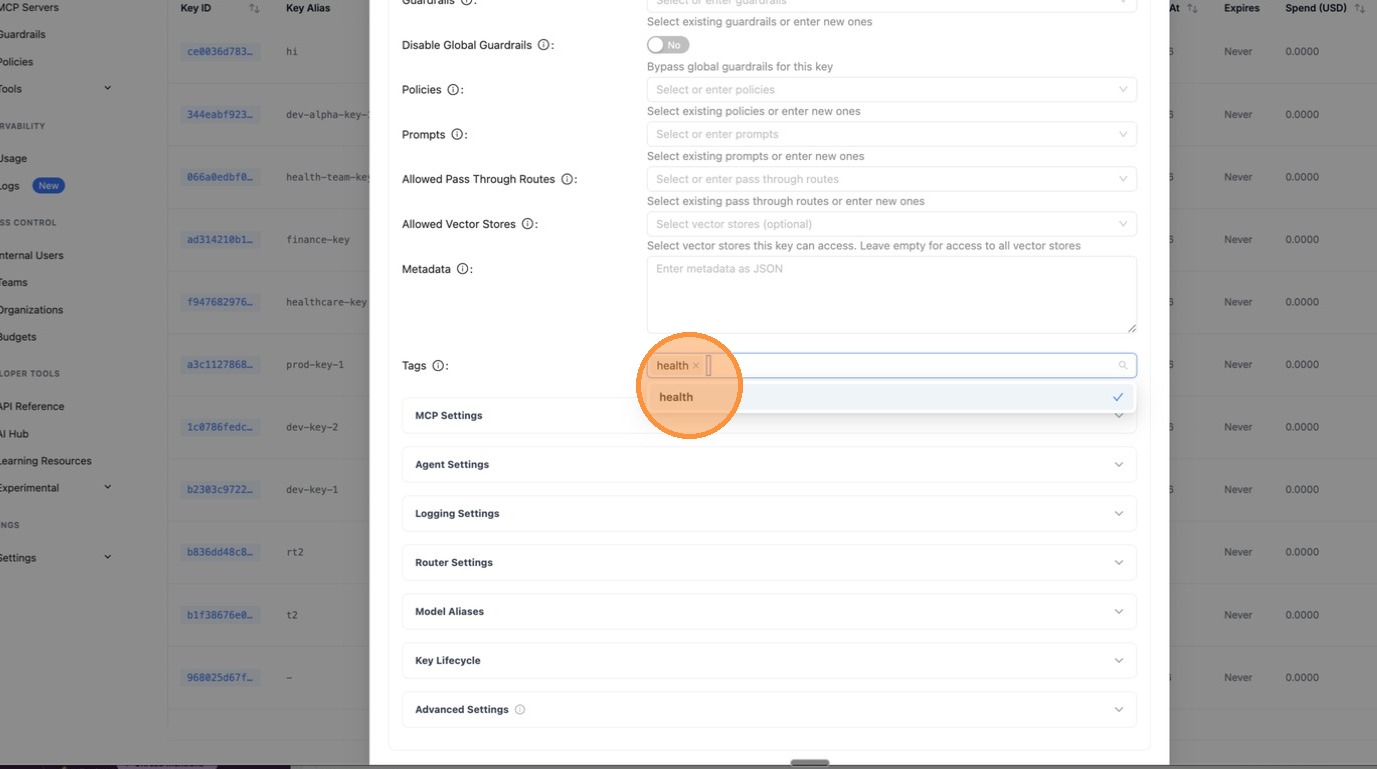 Tags field showing "health" selected with a checkmark