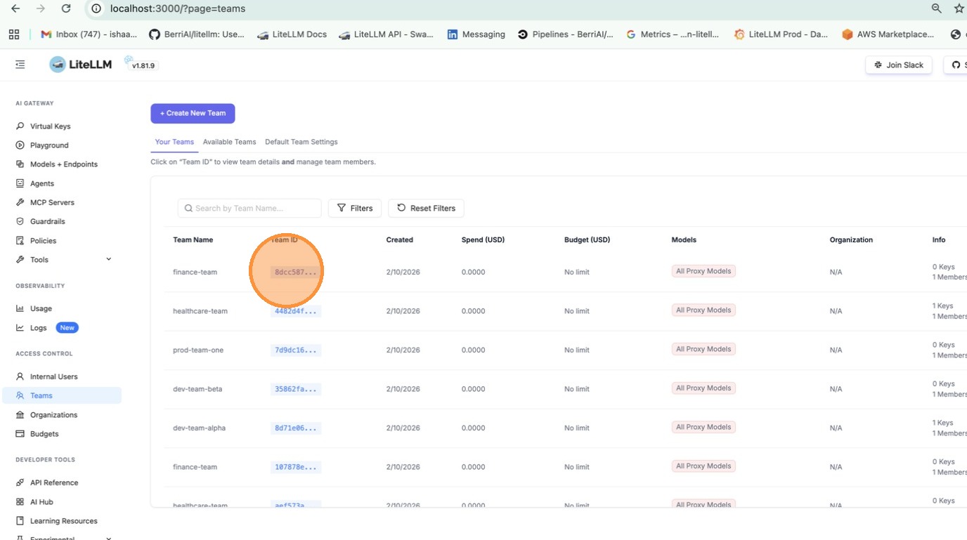 Select the teams to attach the policy to