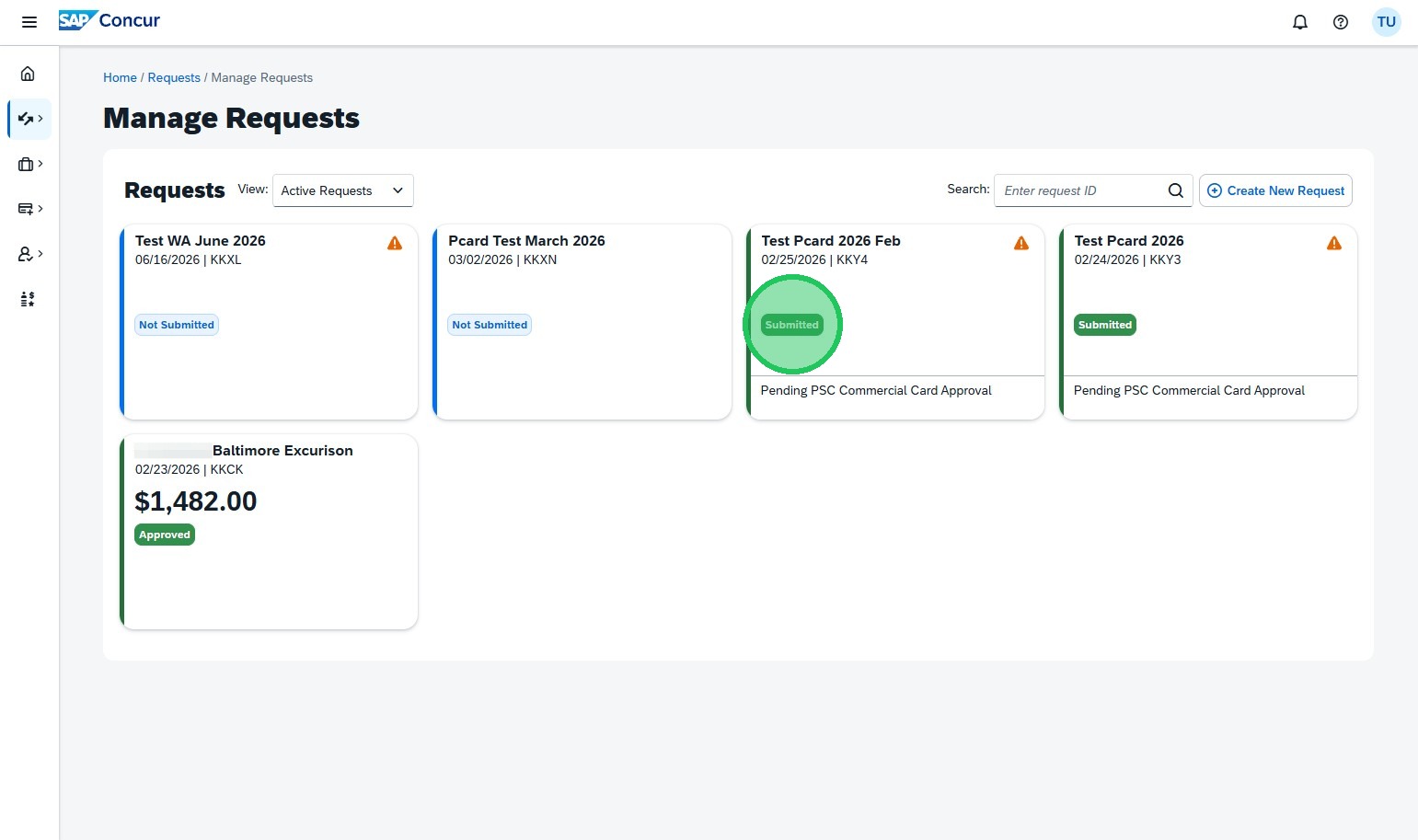 Concur Request: Applying for a Procurement Card
