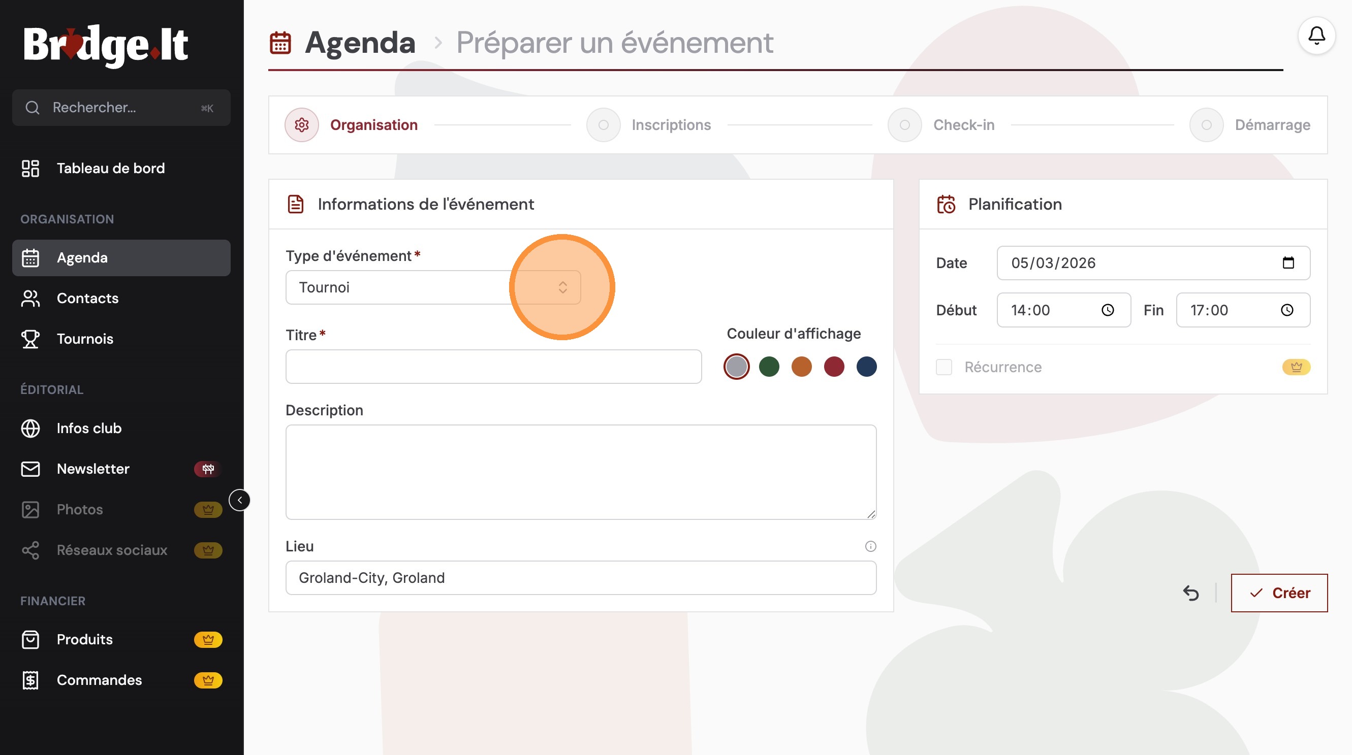 Type d'&eacute;v&eacute;nement