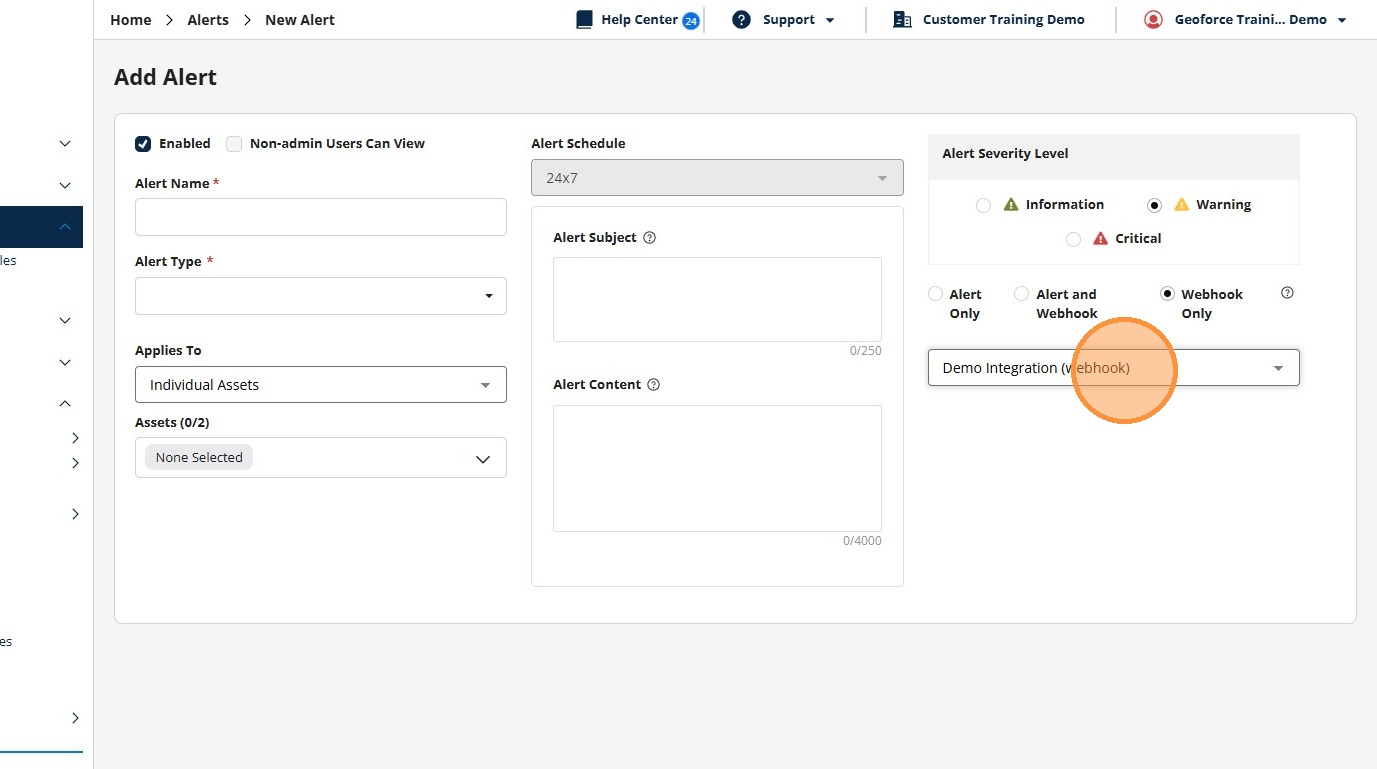 Set Up a Webhook Integration and Adding it to an Alert – Geoforce