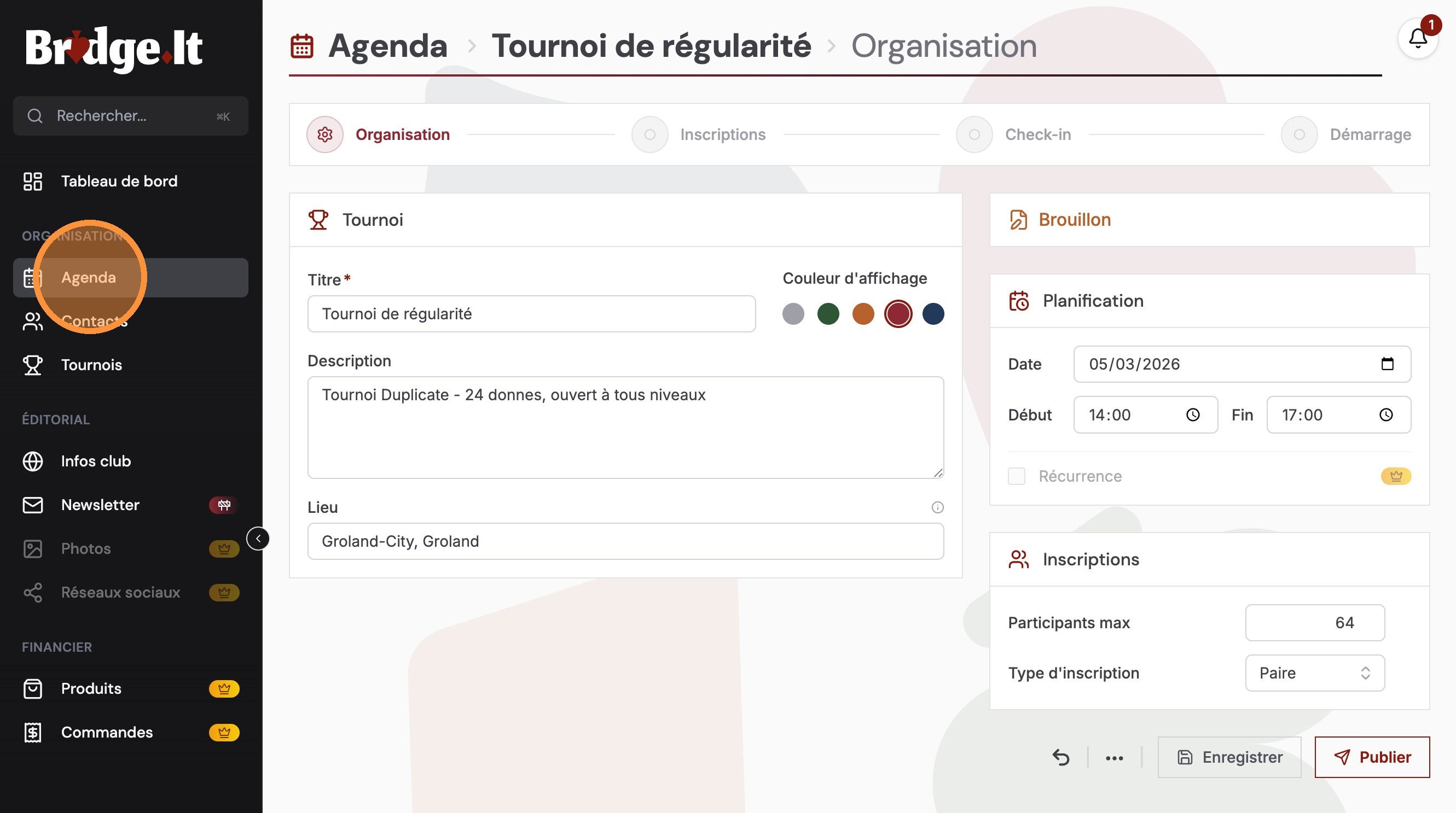 Agenda avec brouillon