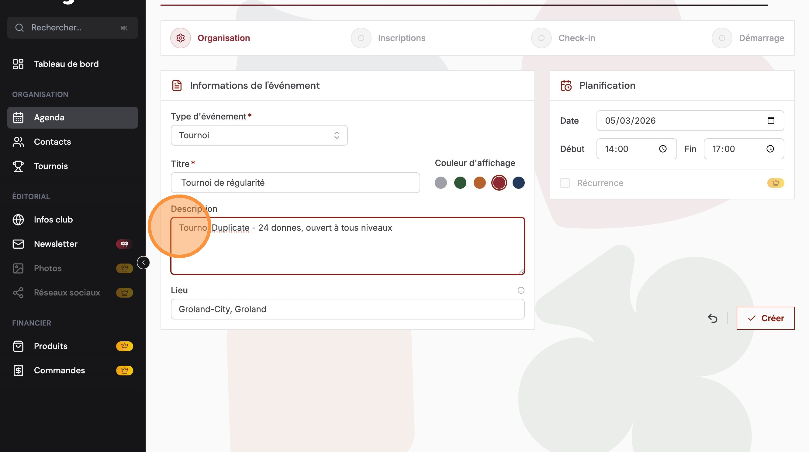 Description renseign&eacute;e