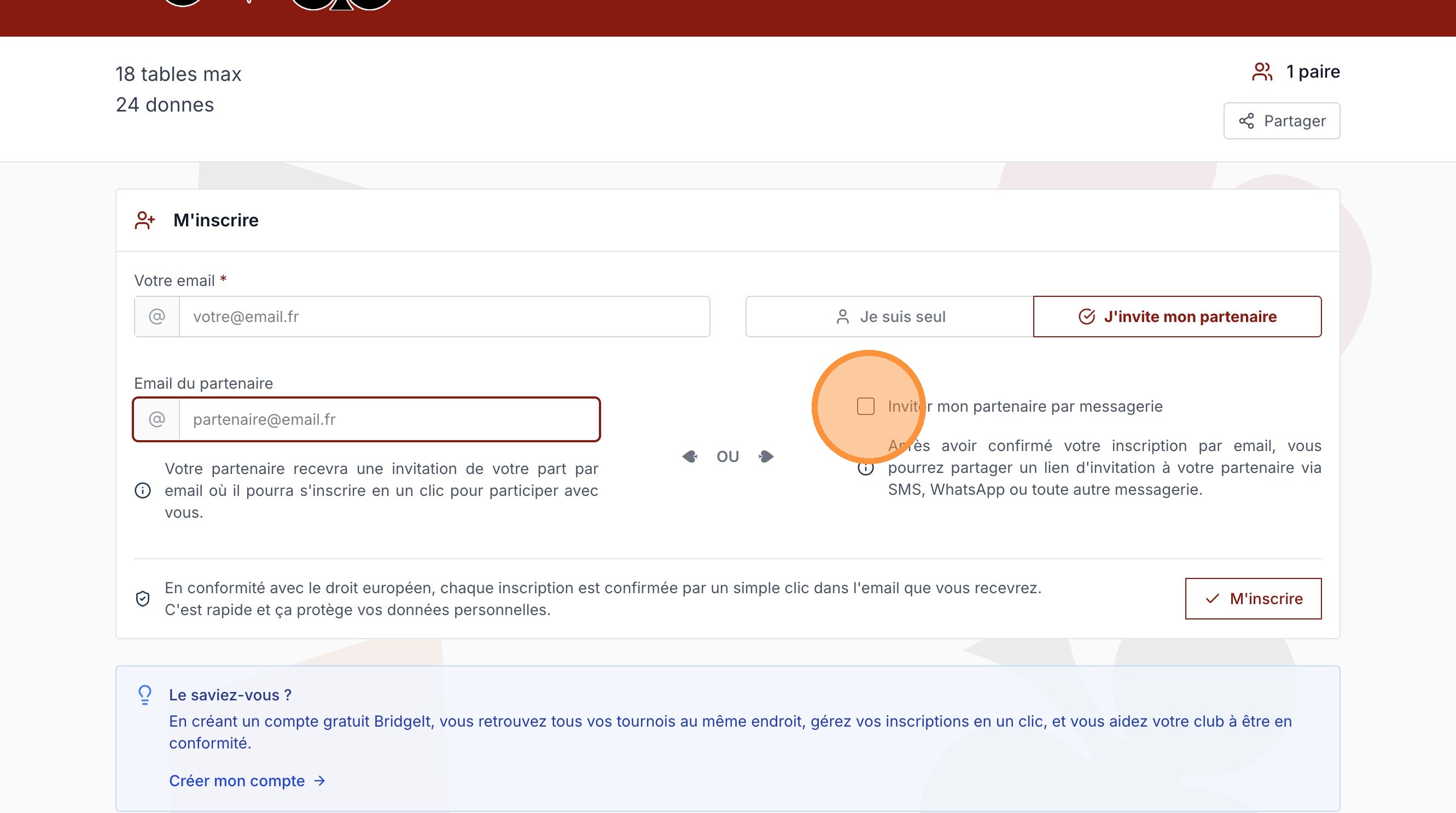 Invitation par messagerie