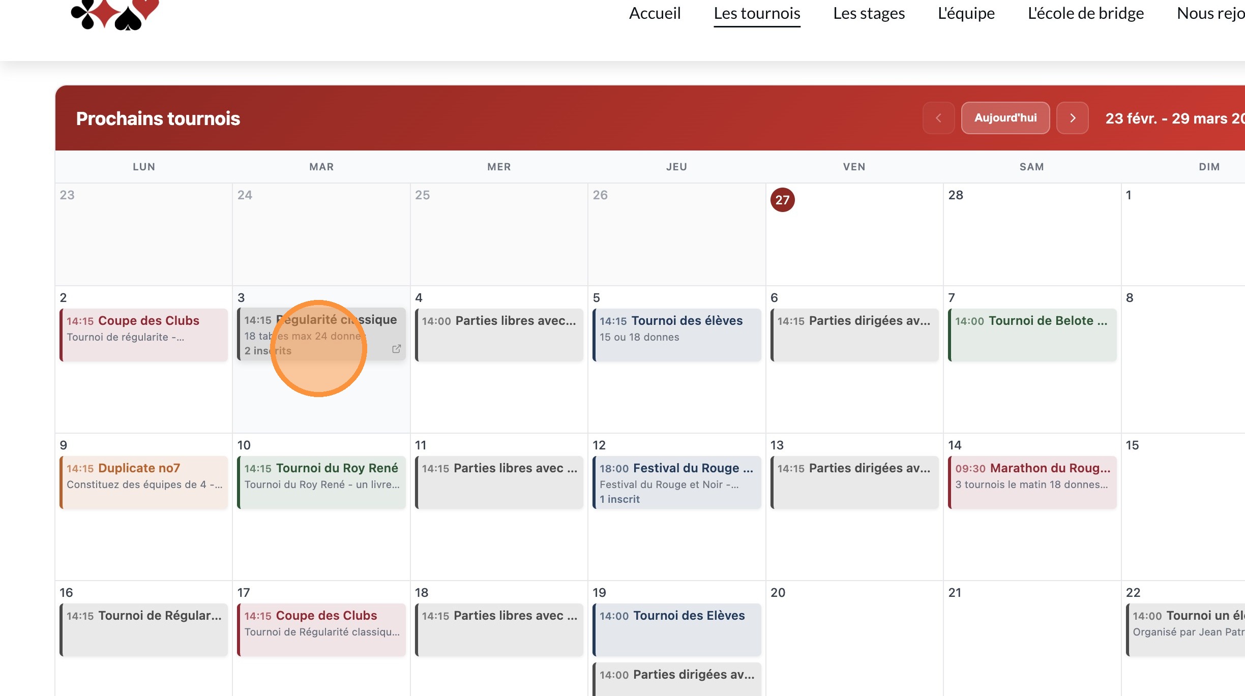 Calendrier des tournois