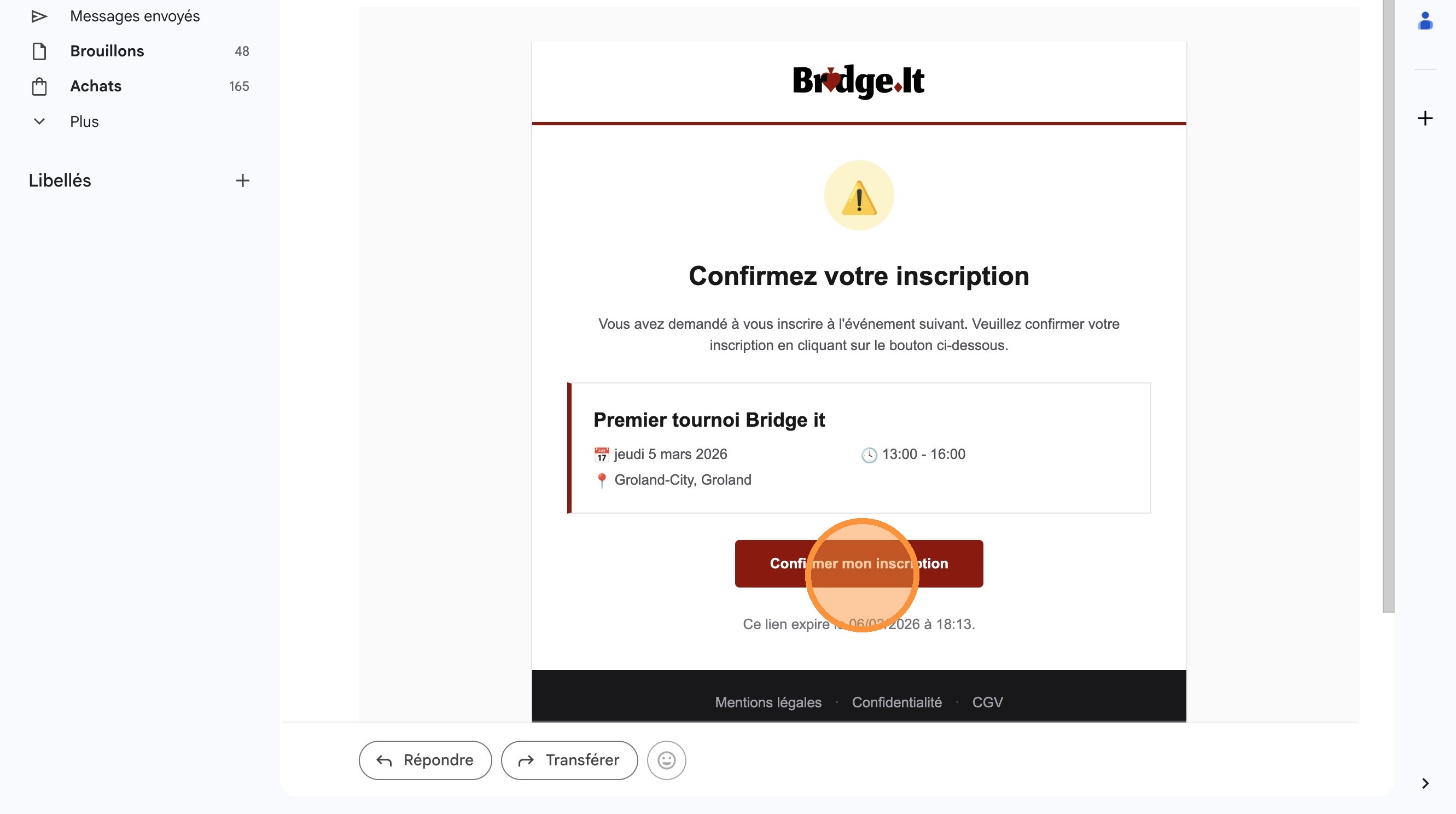 Bouton Confirmer mon inscription