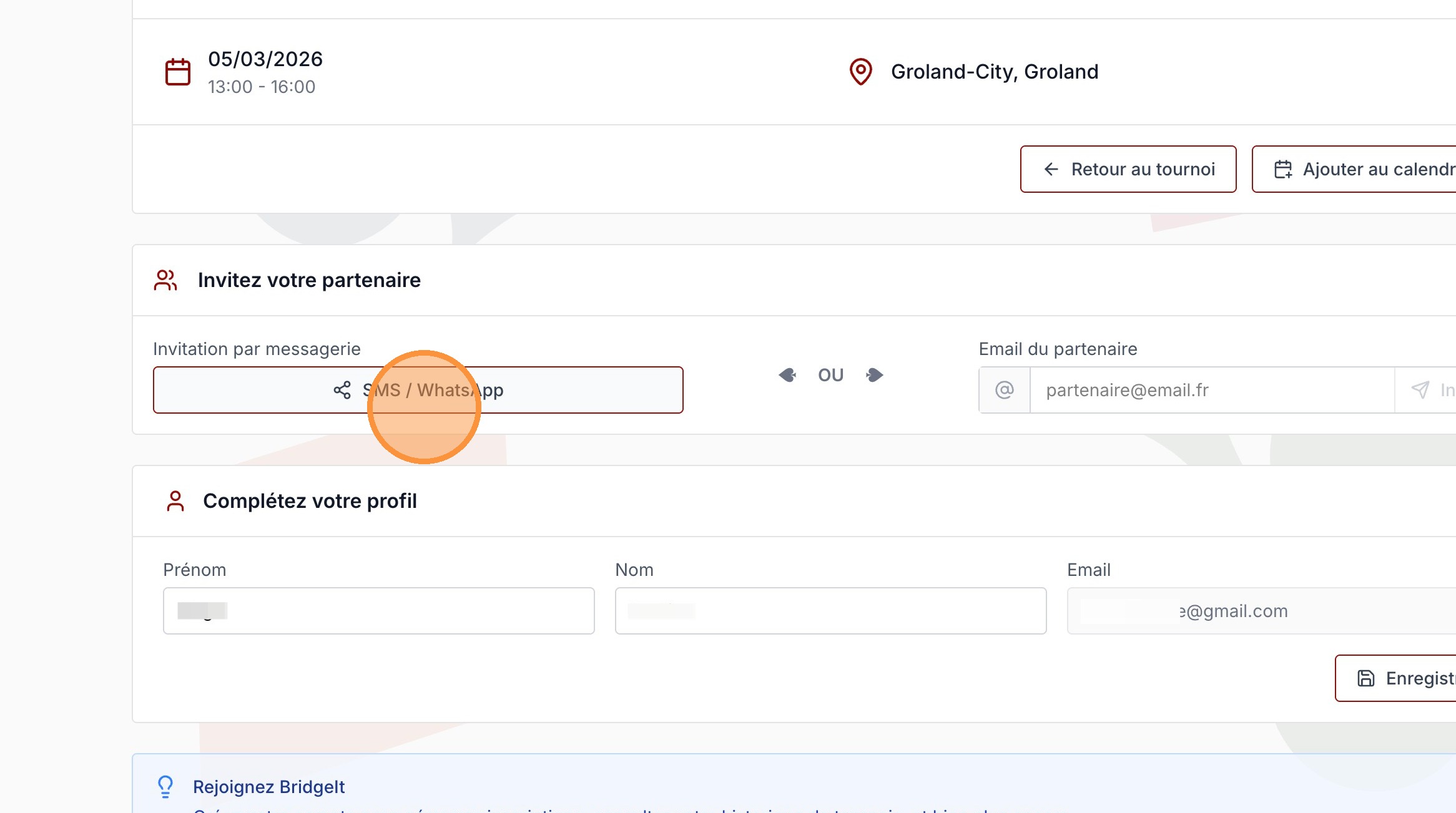 Partager le lien par SMS / WhatsApp