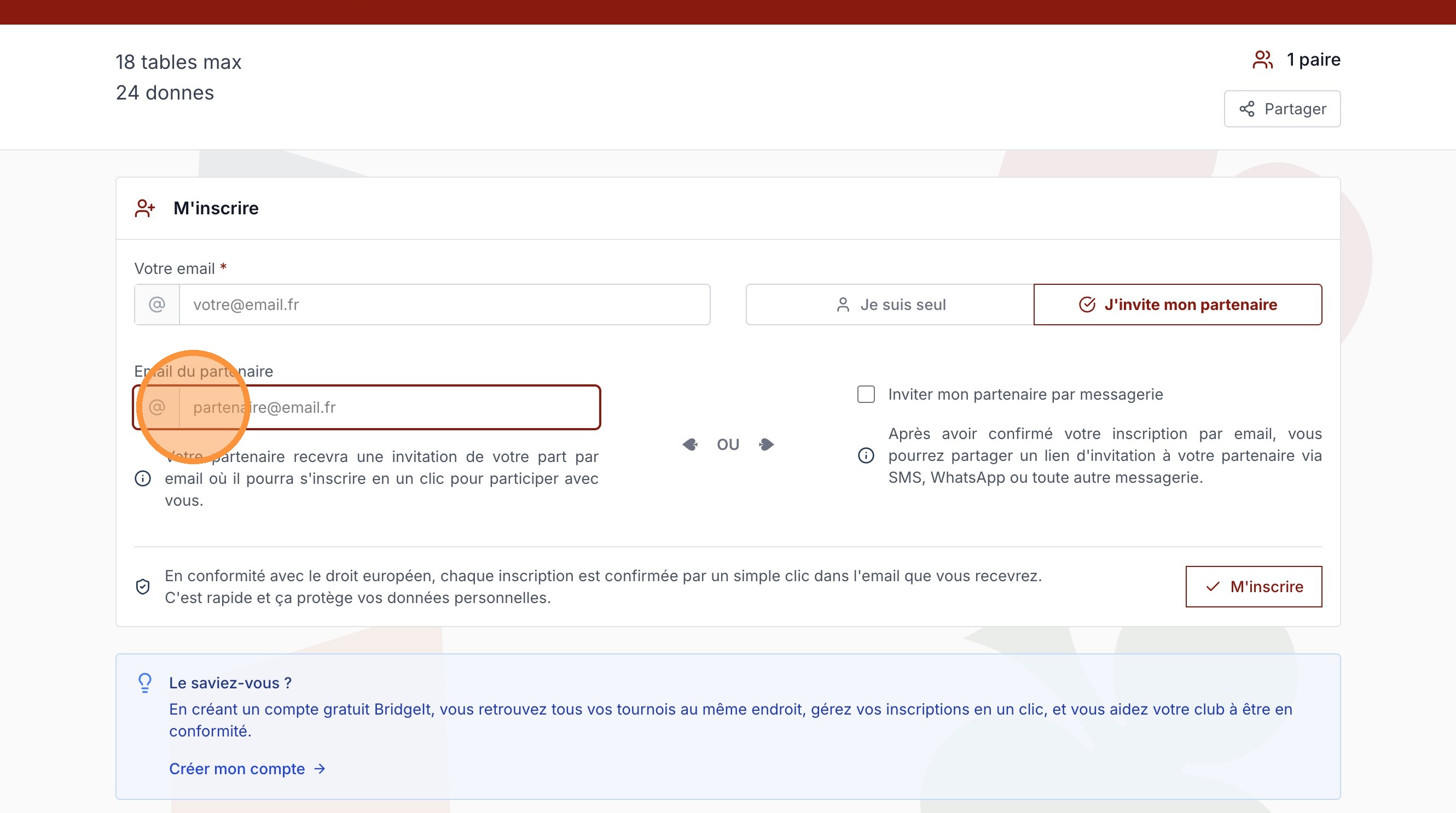 Champ e-mail partenaire