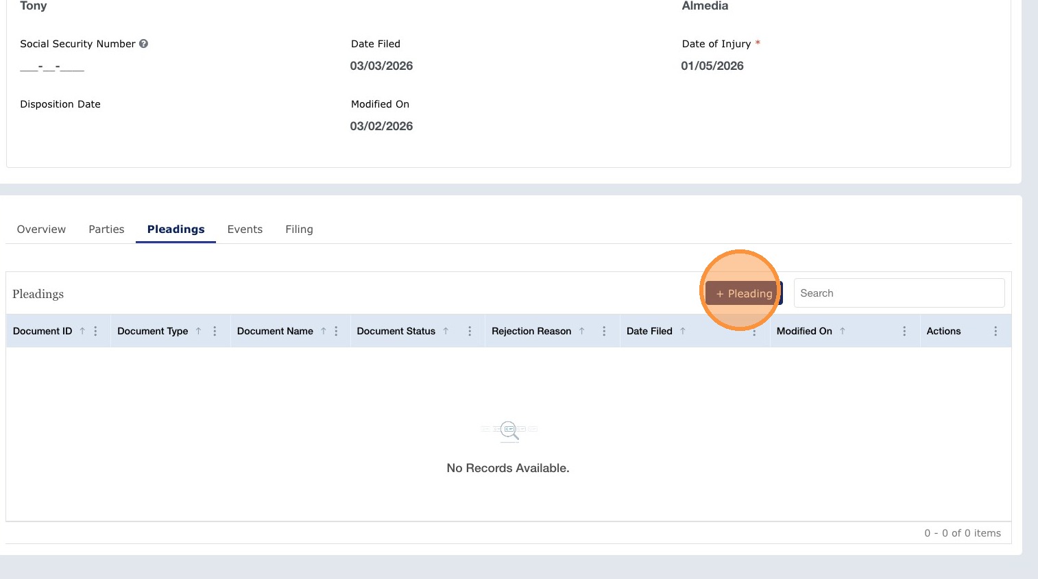 + Pleading button (Accepted Filings path)