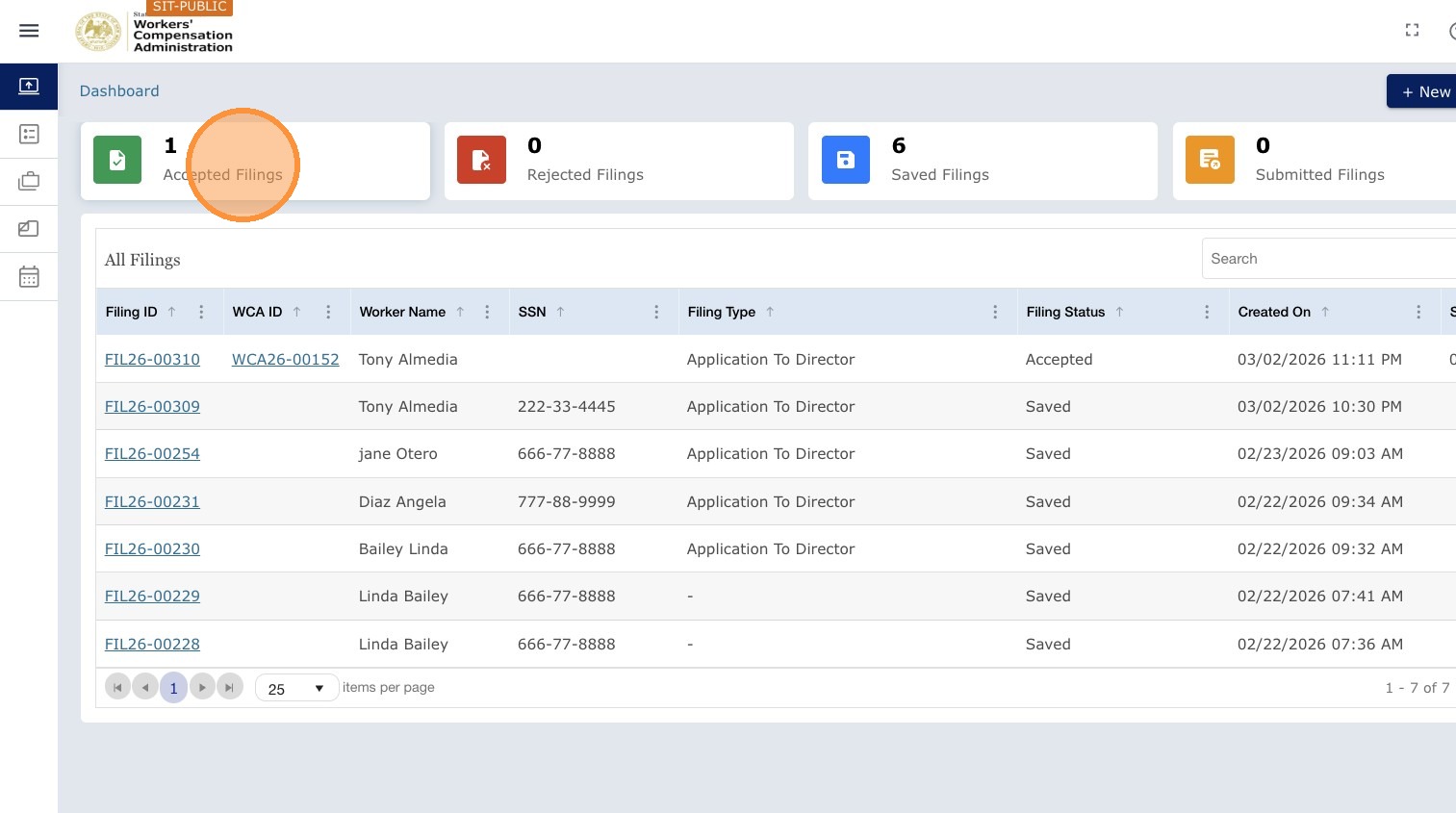 Accepted Filings tile