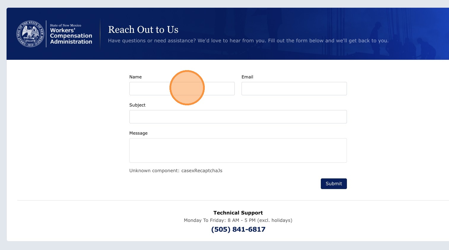 Contact form fields and Submit