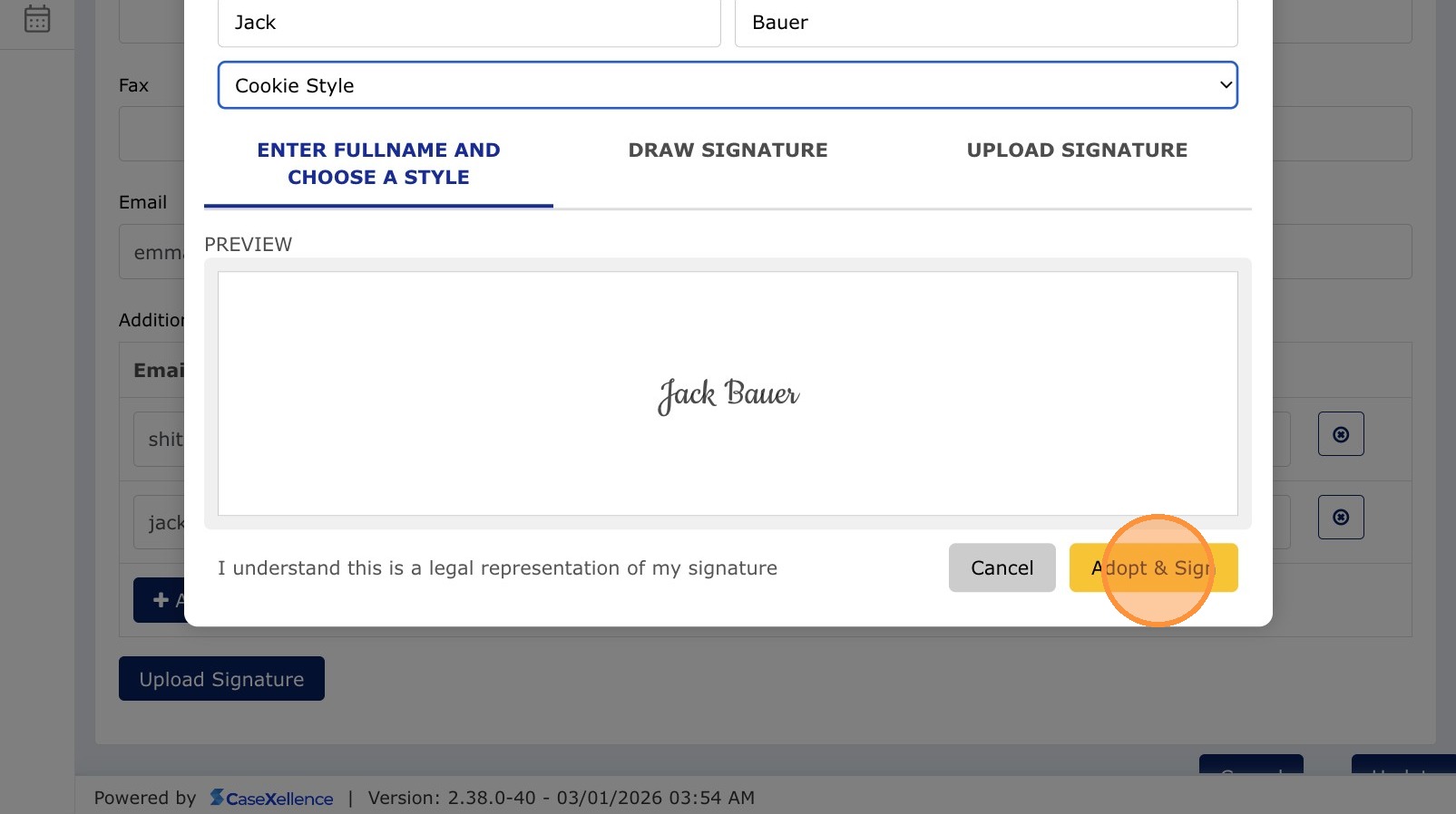 Adopt & Sign to apply signature