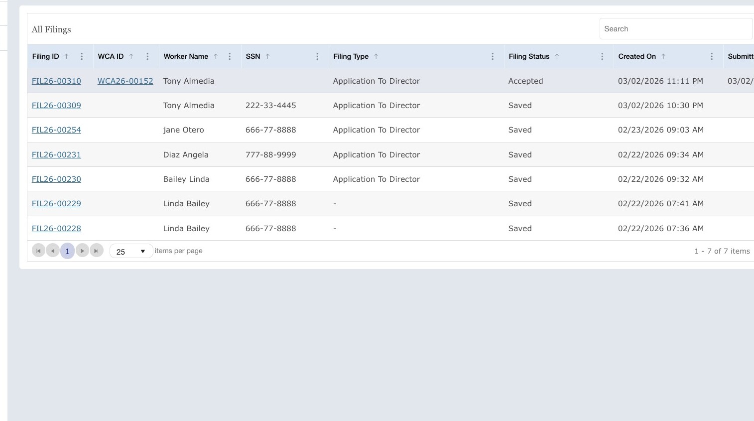 Dashboard showing filing status Accepted