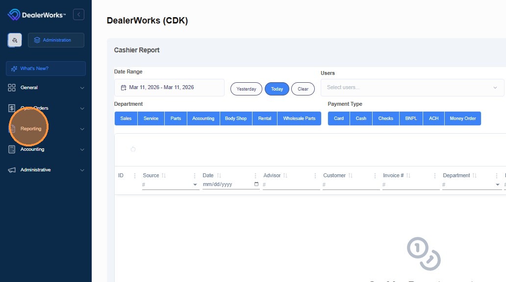 Click Reporting in the navigation menu