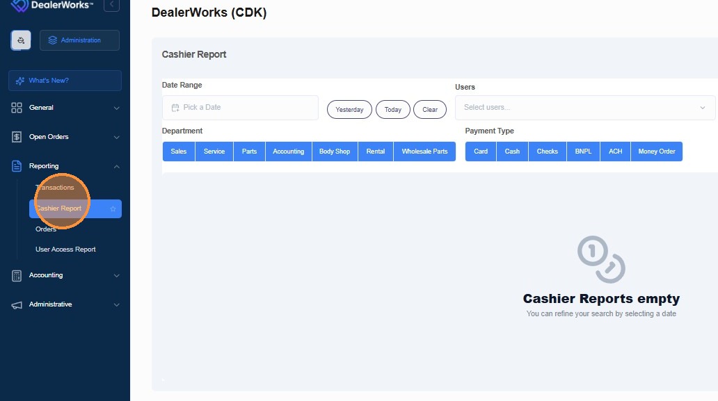 Click Cashier Report