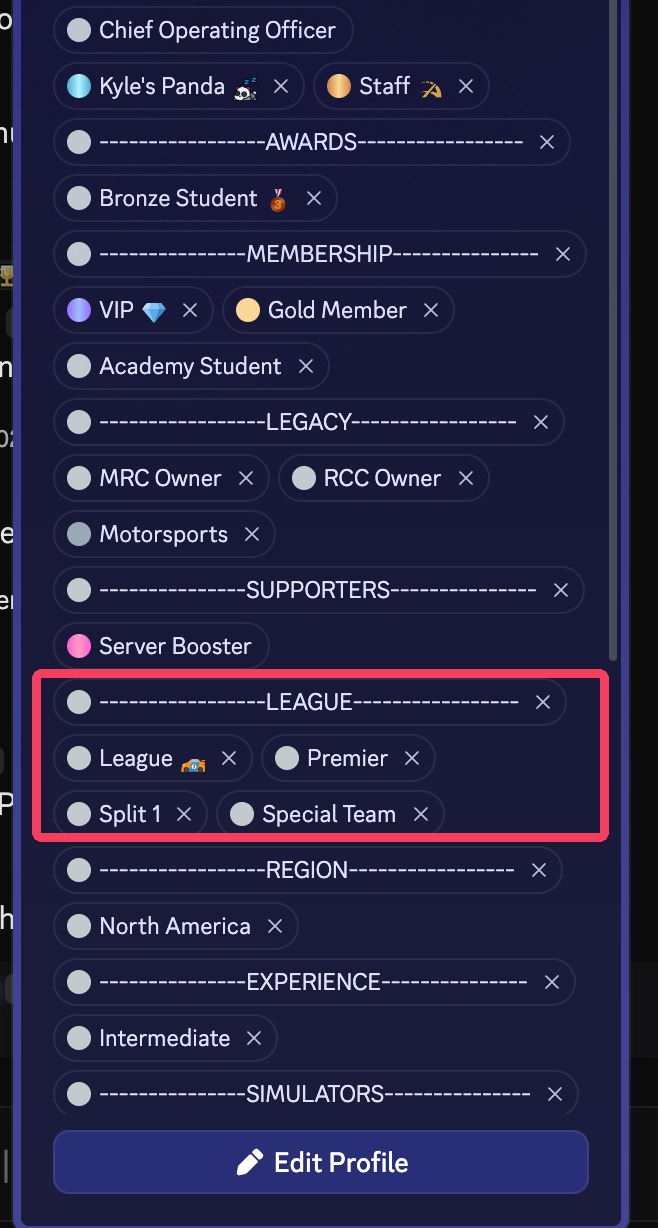 Discord roles showing Series and Split