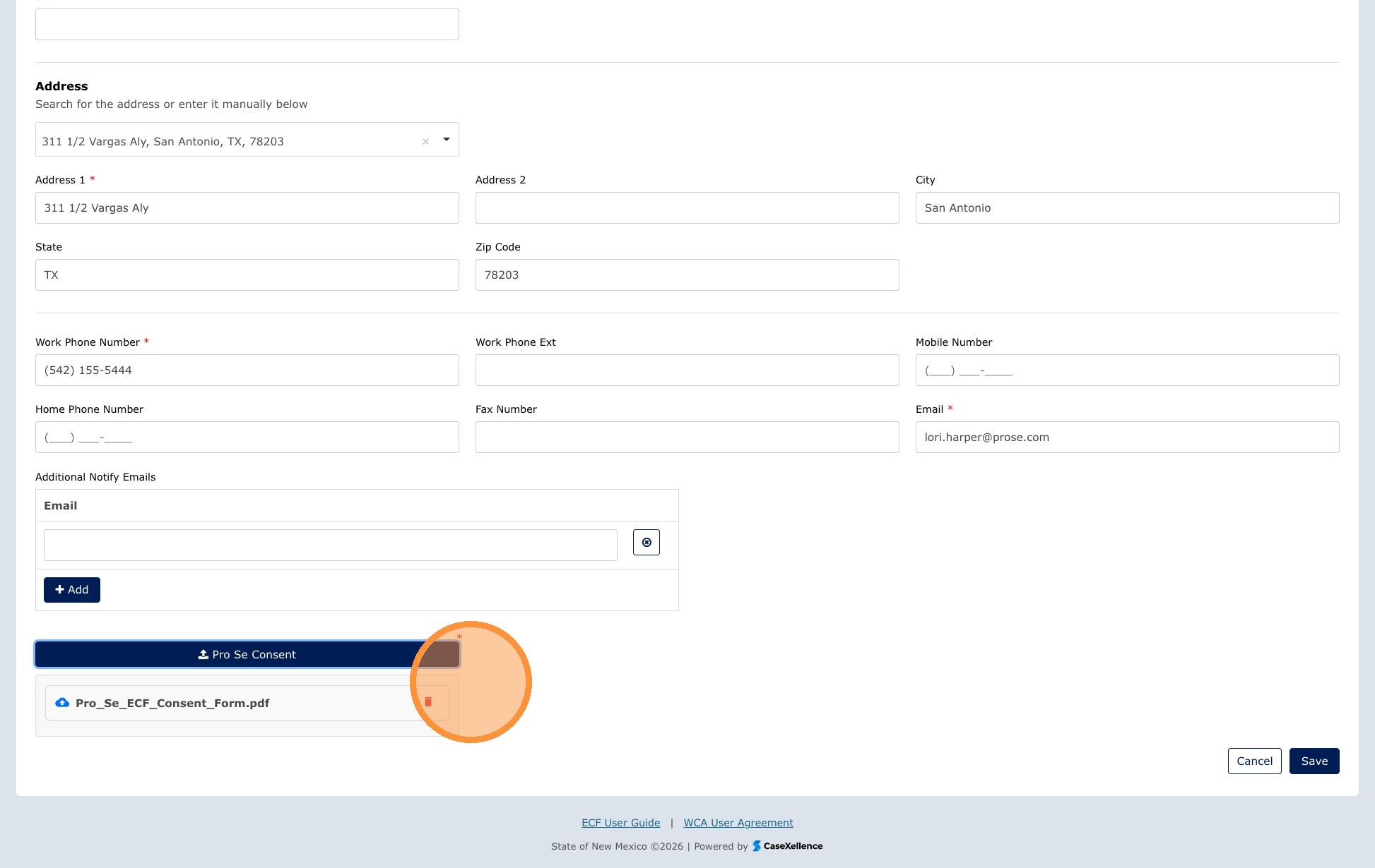 Consent form upload dialog