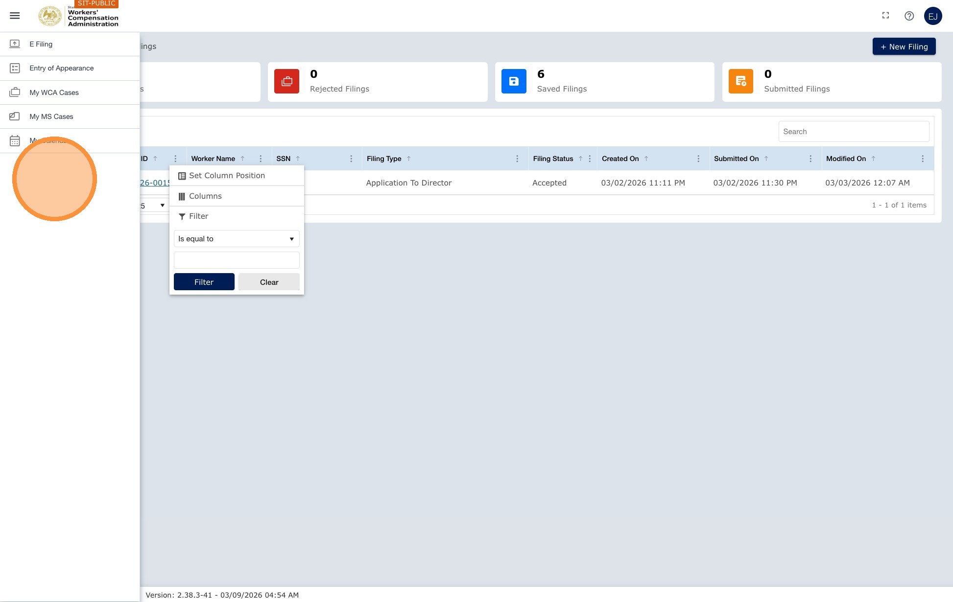 Left navigation menu