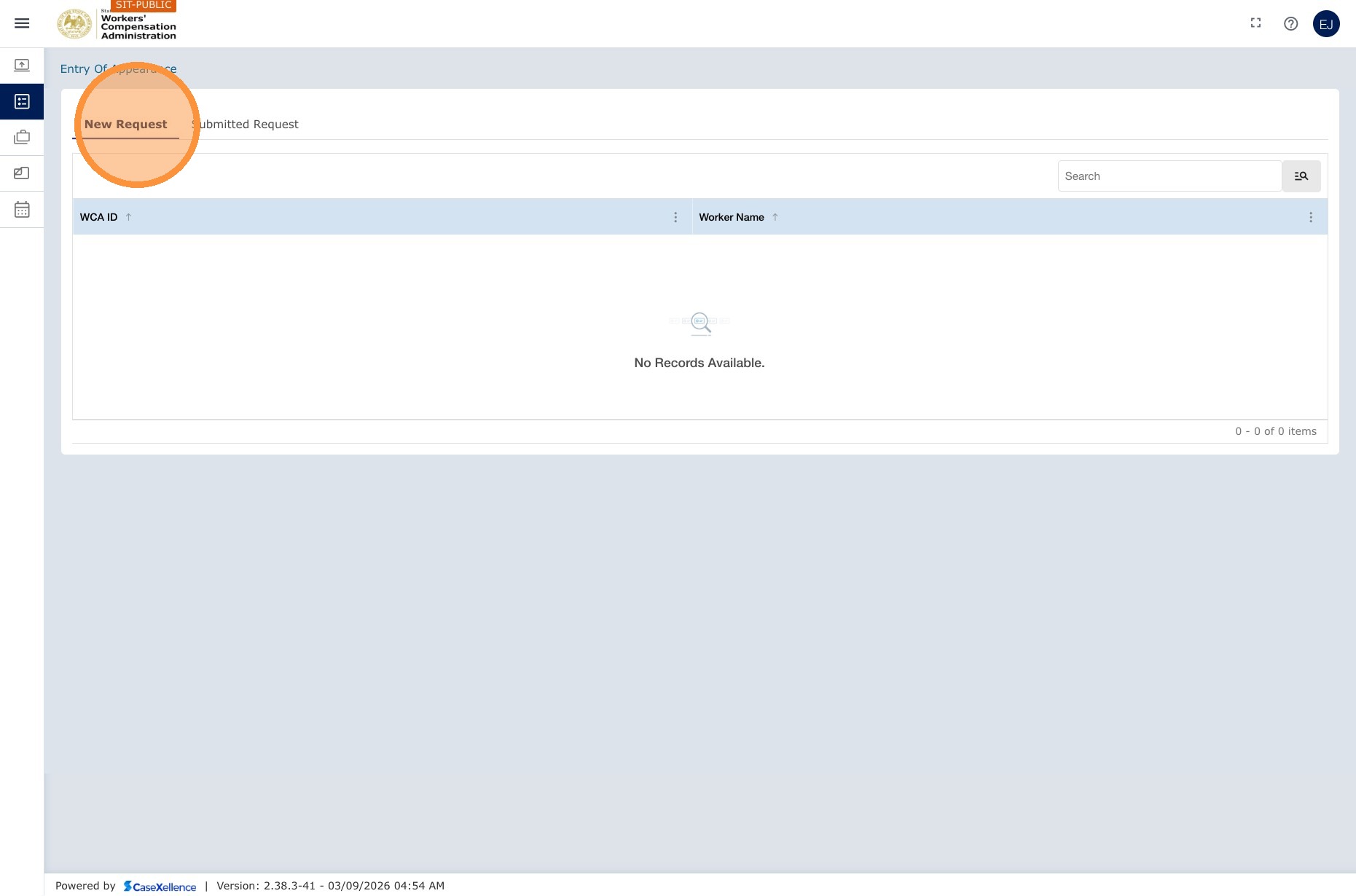 New Request tab