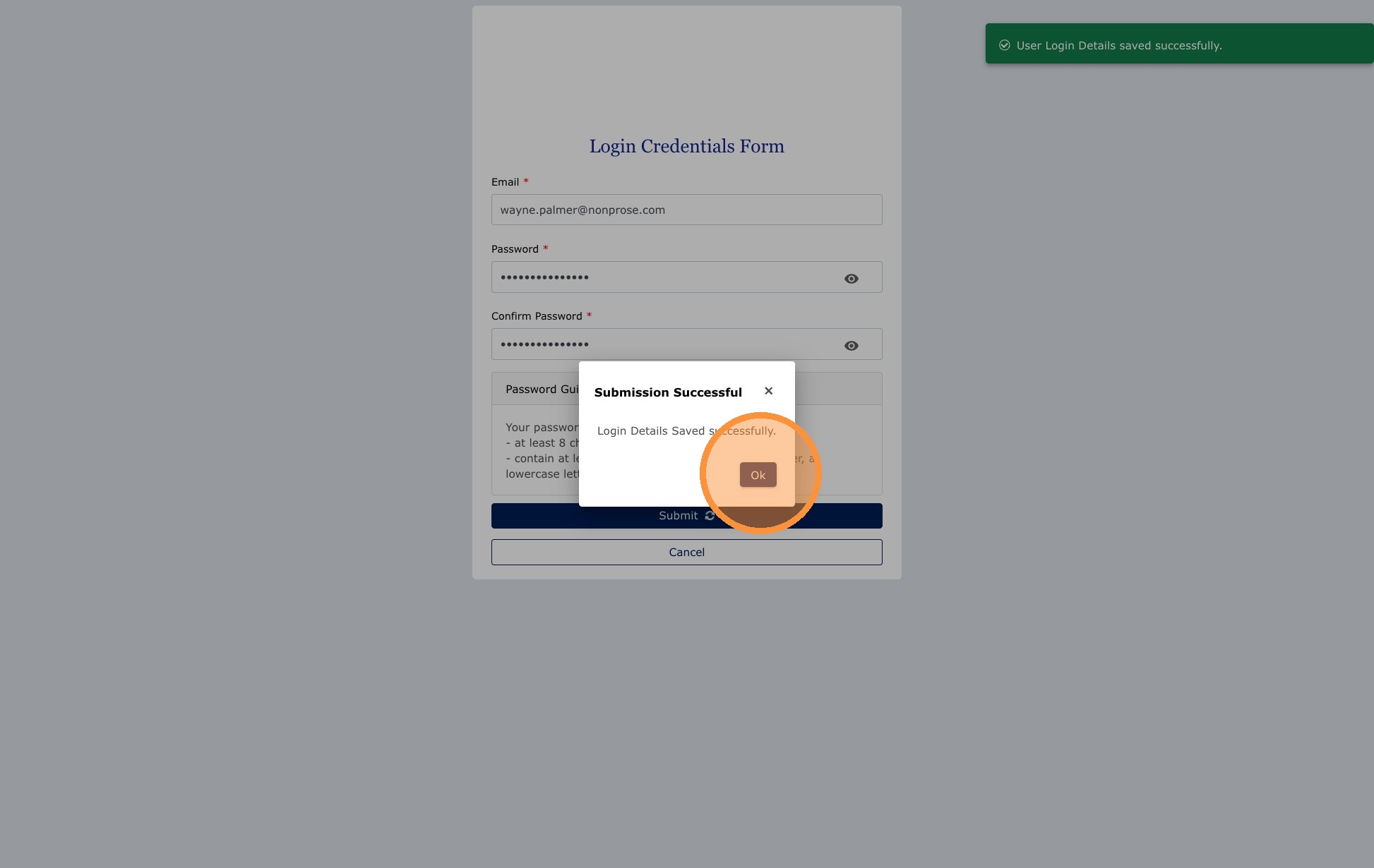 Confirmation and redirect to login