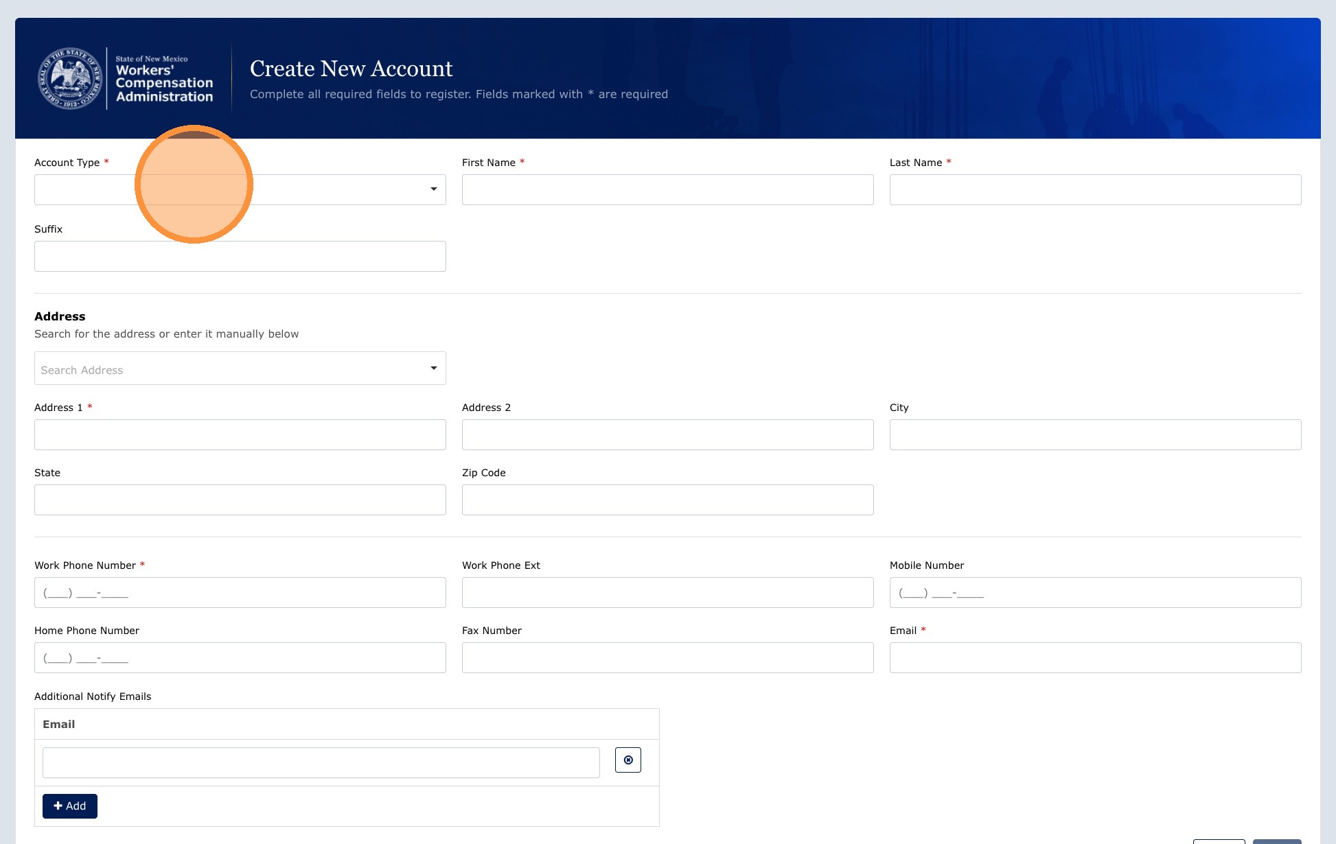 User Type dropdown on registration form