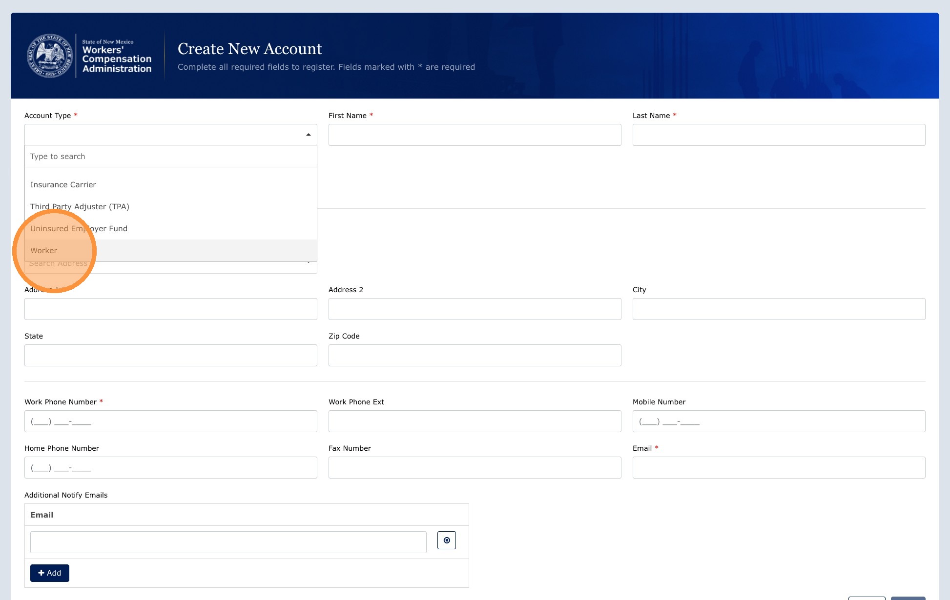 Pro se registration form