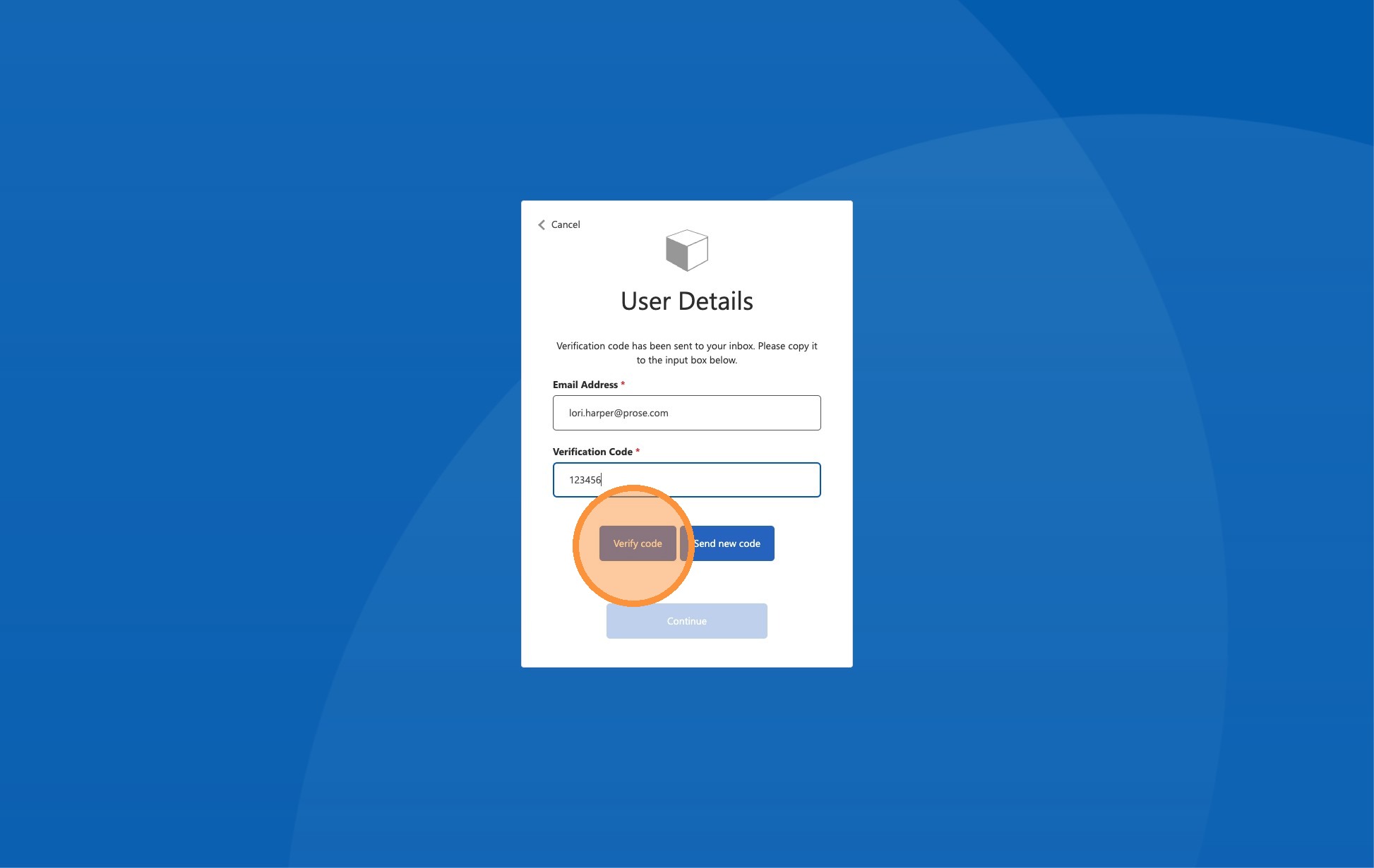 Enter verification code and verify