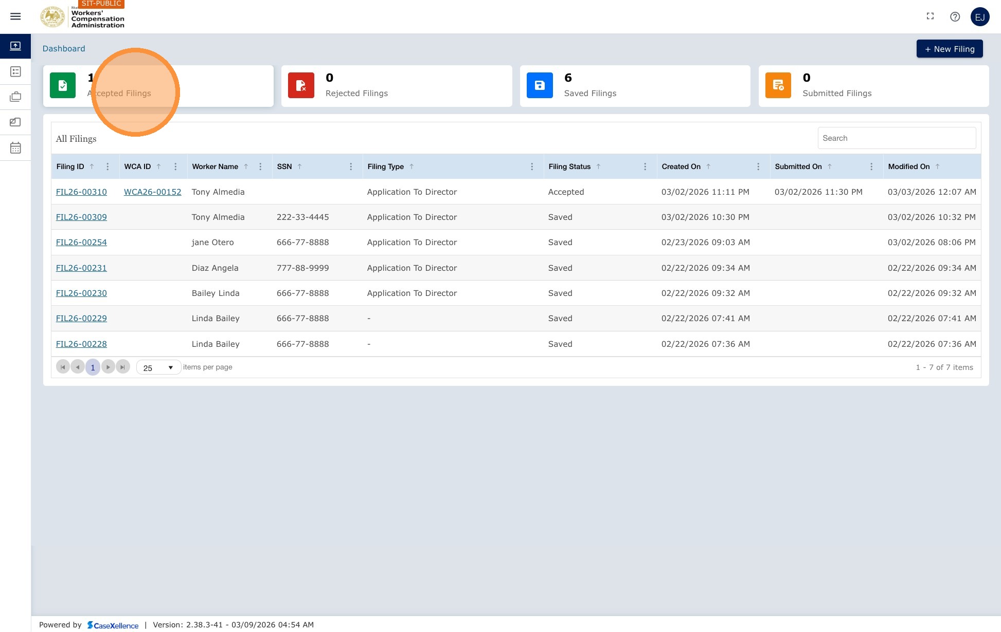 Accepted Filings tile