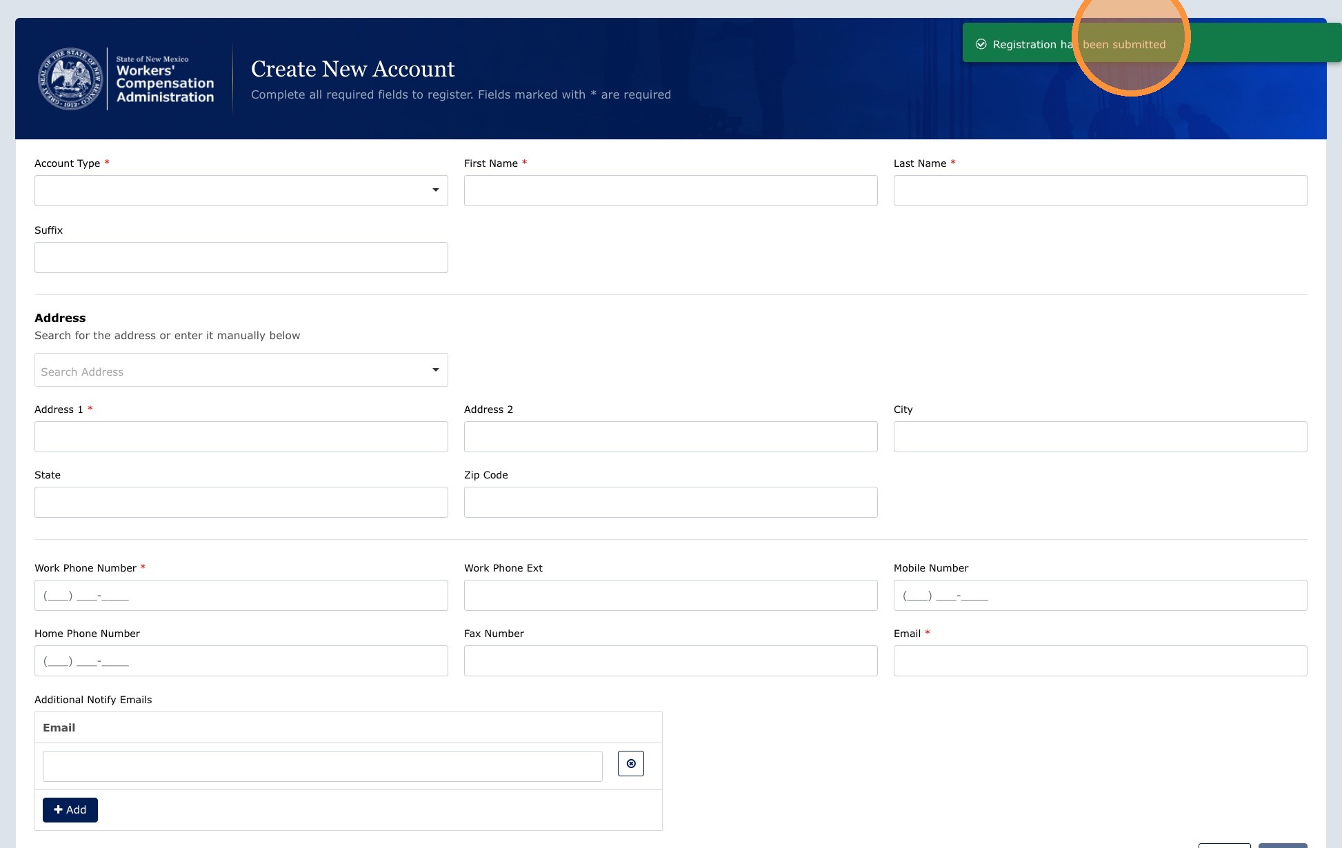 Registration submitted confirmation