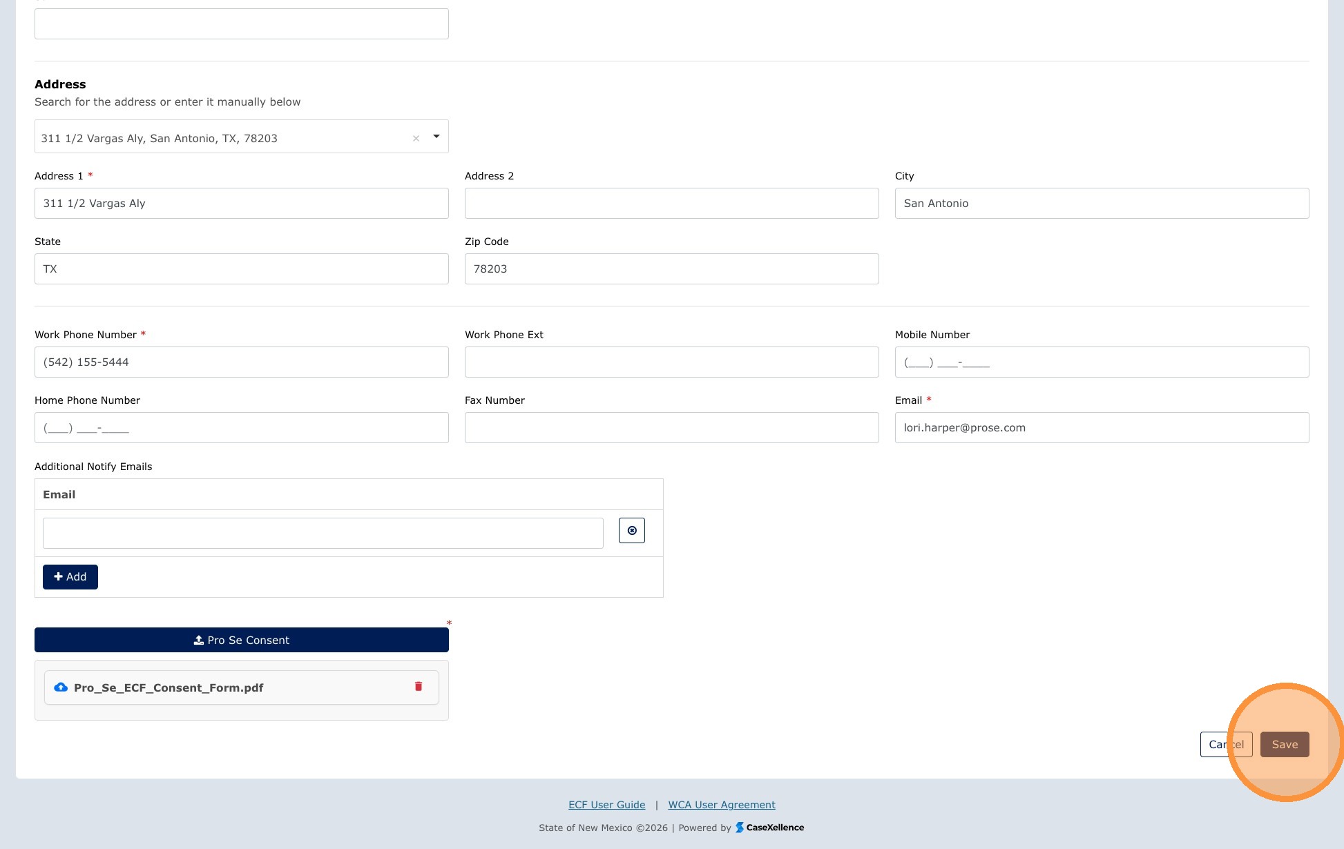Save button to complete registration