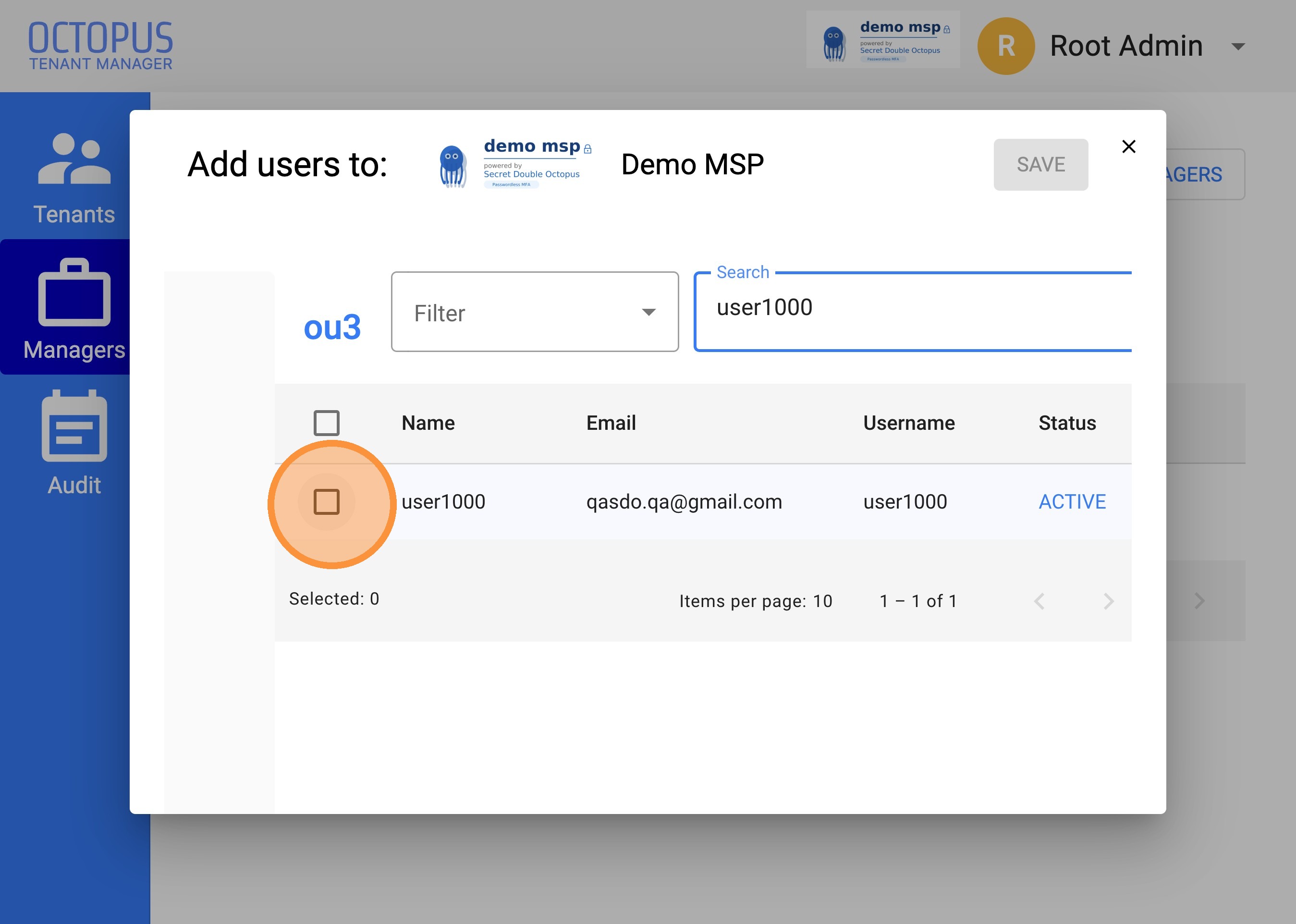 Select manager checkbox