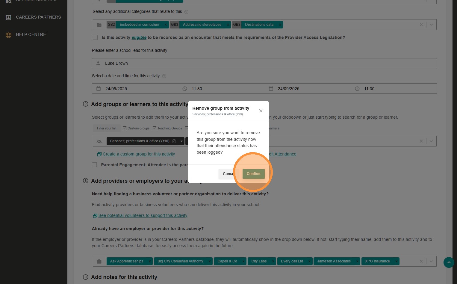 Marking an activity as complete or cancelled and managing attendance ...