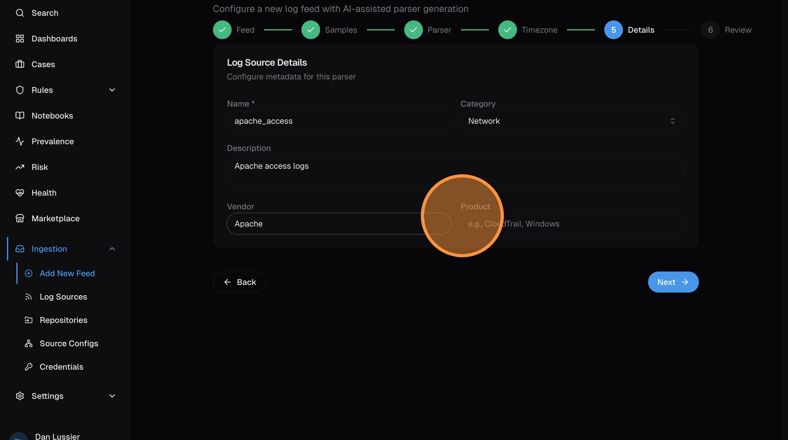 Vendor and product fields populated