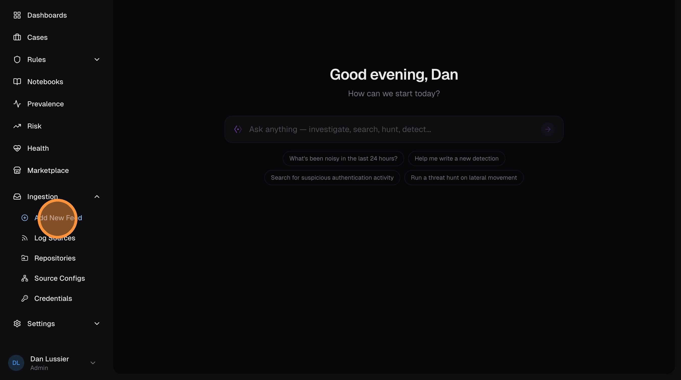 Log Sources page with the Add New Feed button