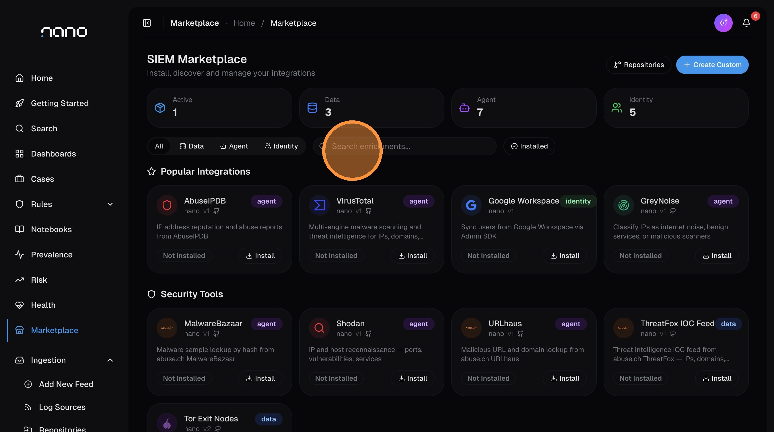 Marketplace page with search bar