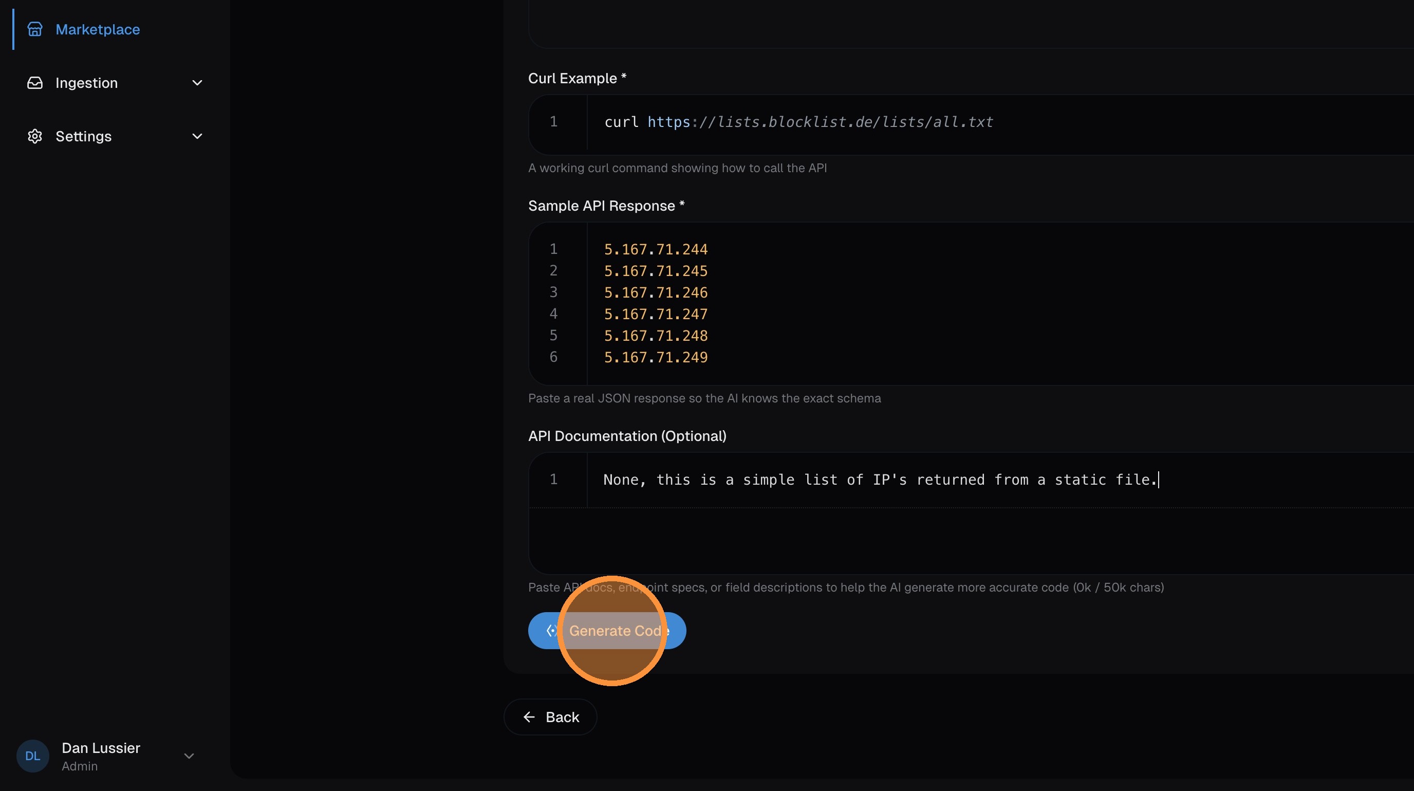 Generate Code button